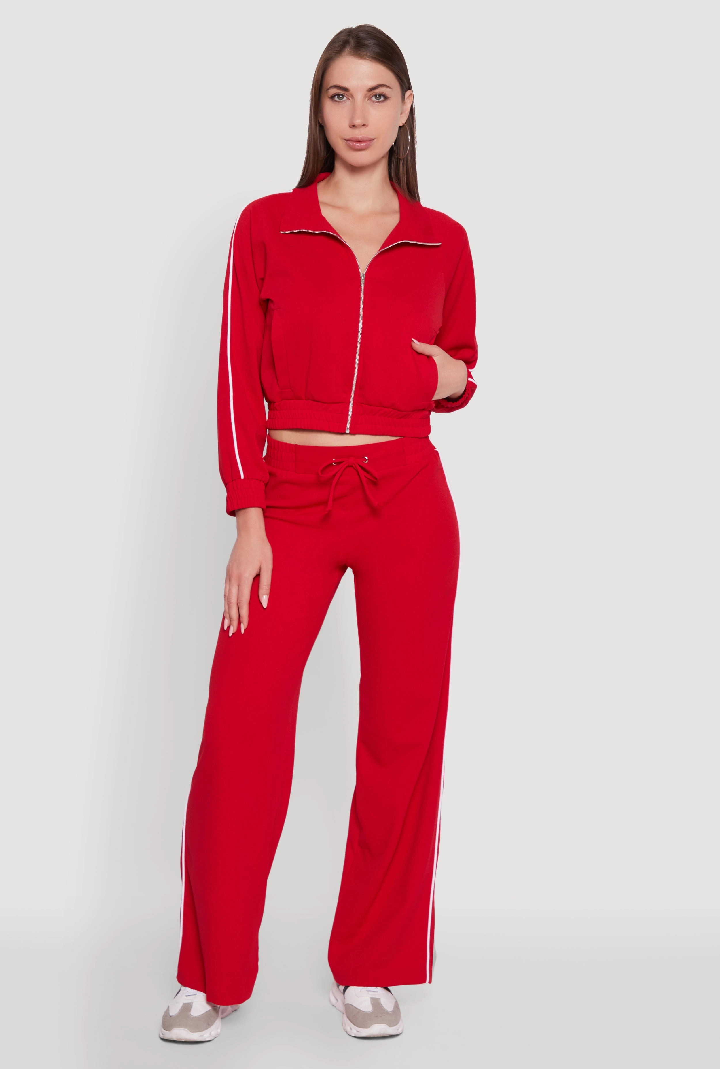 Crepe Knit Zip Front Jacket with Contrast Piping Flexible Mobility City Ready Wear