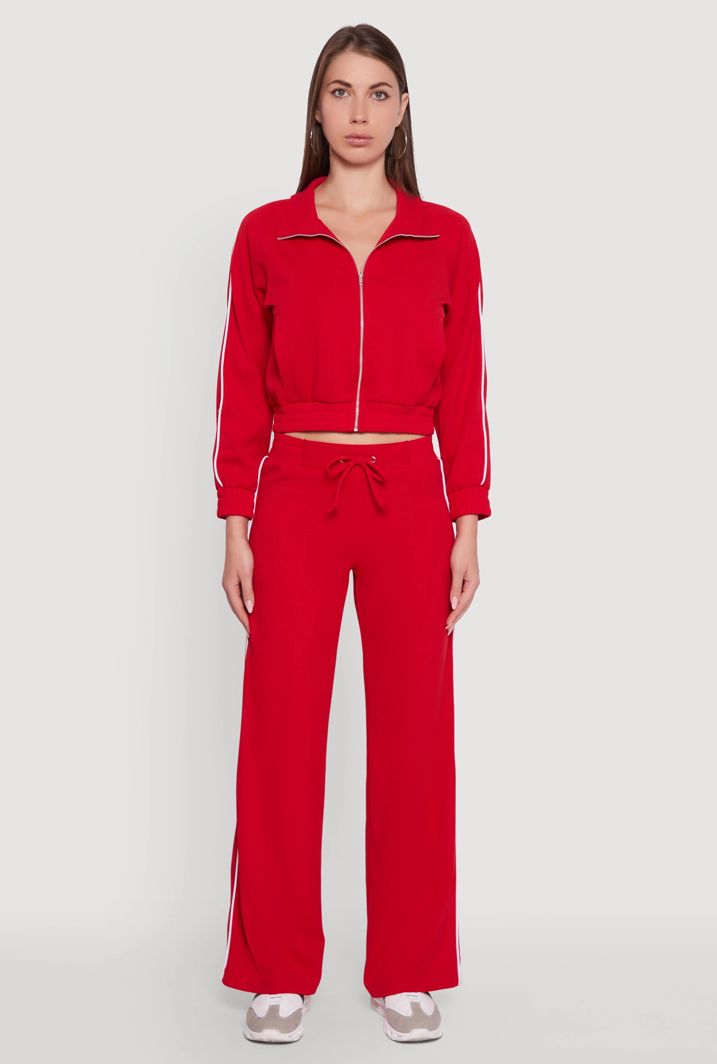 OdorResistantFabric Crepe Knit Zip Front Jacket with Contrast Piping