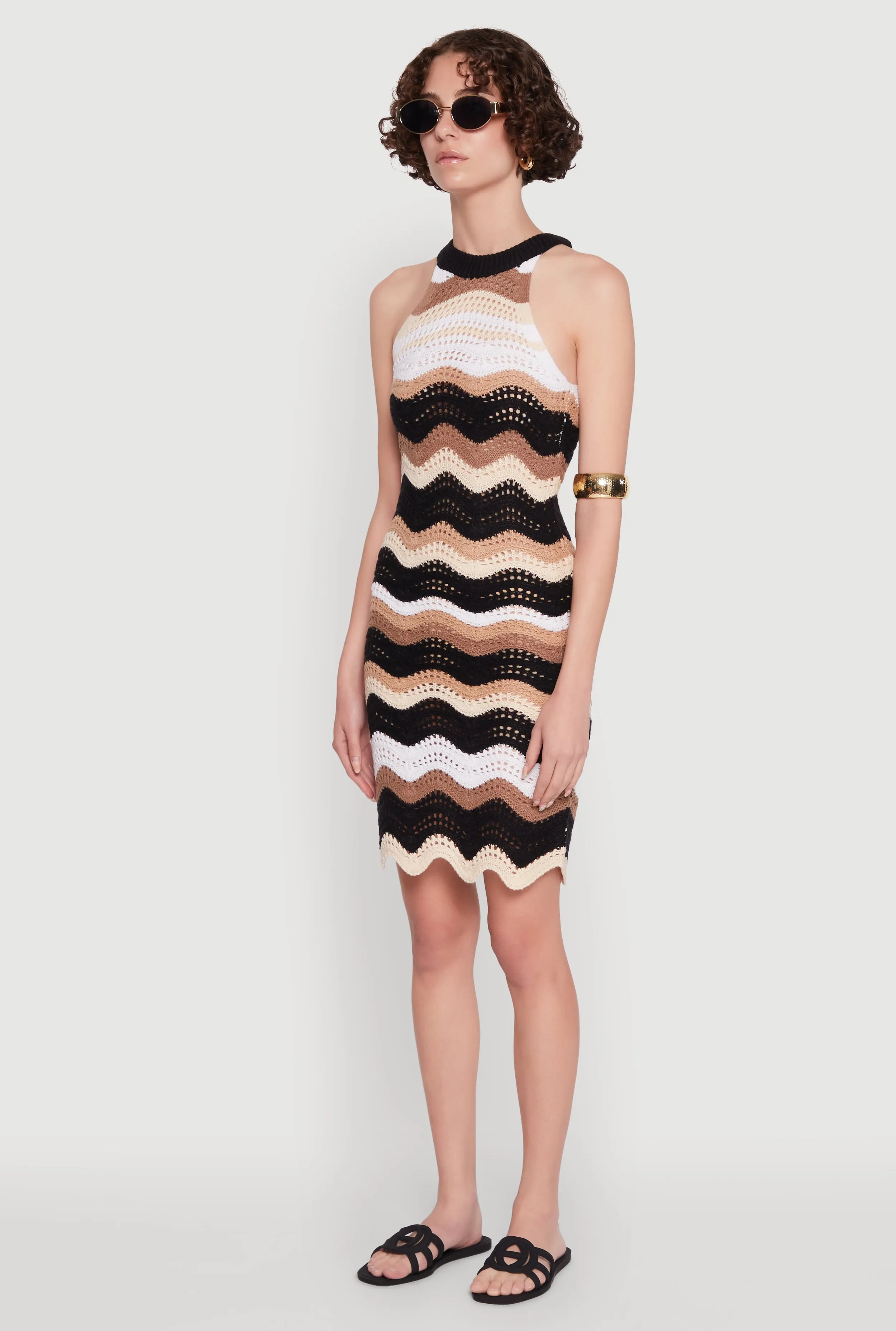 Wavy Stripe Crochet Halter Dress Timeless Look