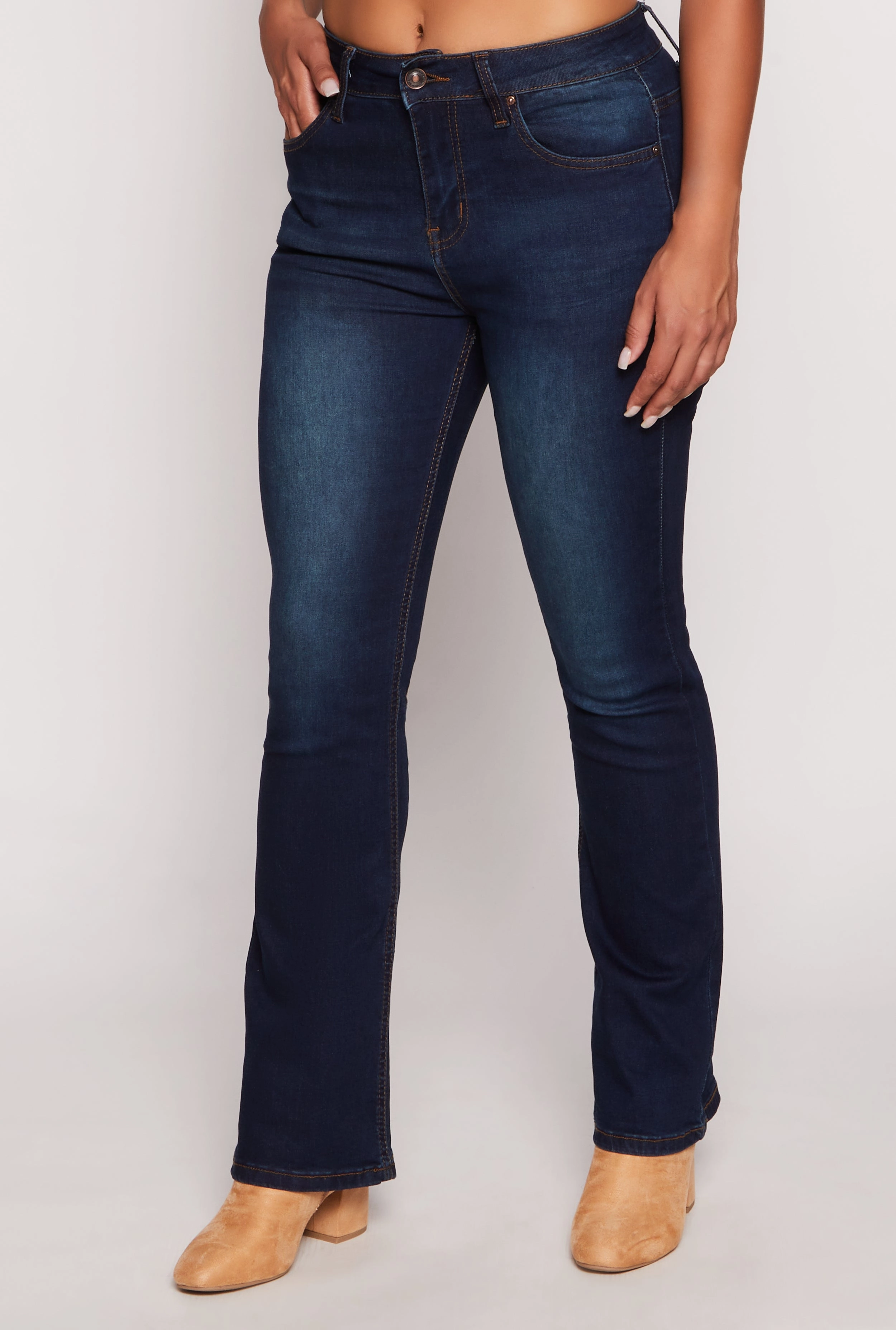 WAX Acid Wash High Waisted Boot Cut Jeans Stone Wash Finish