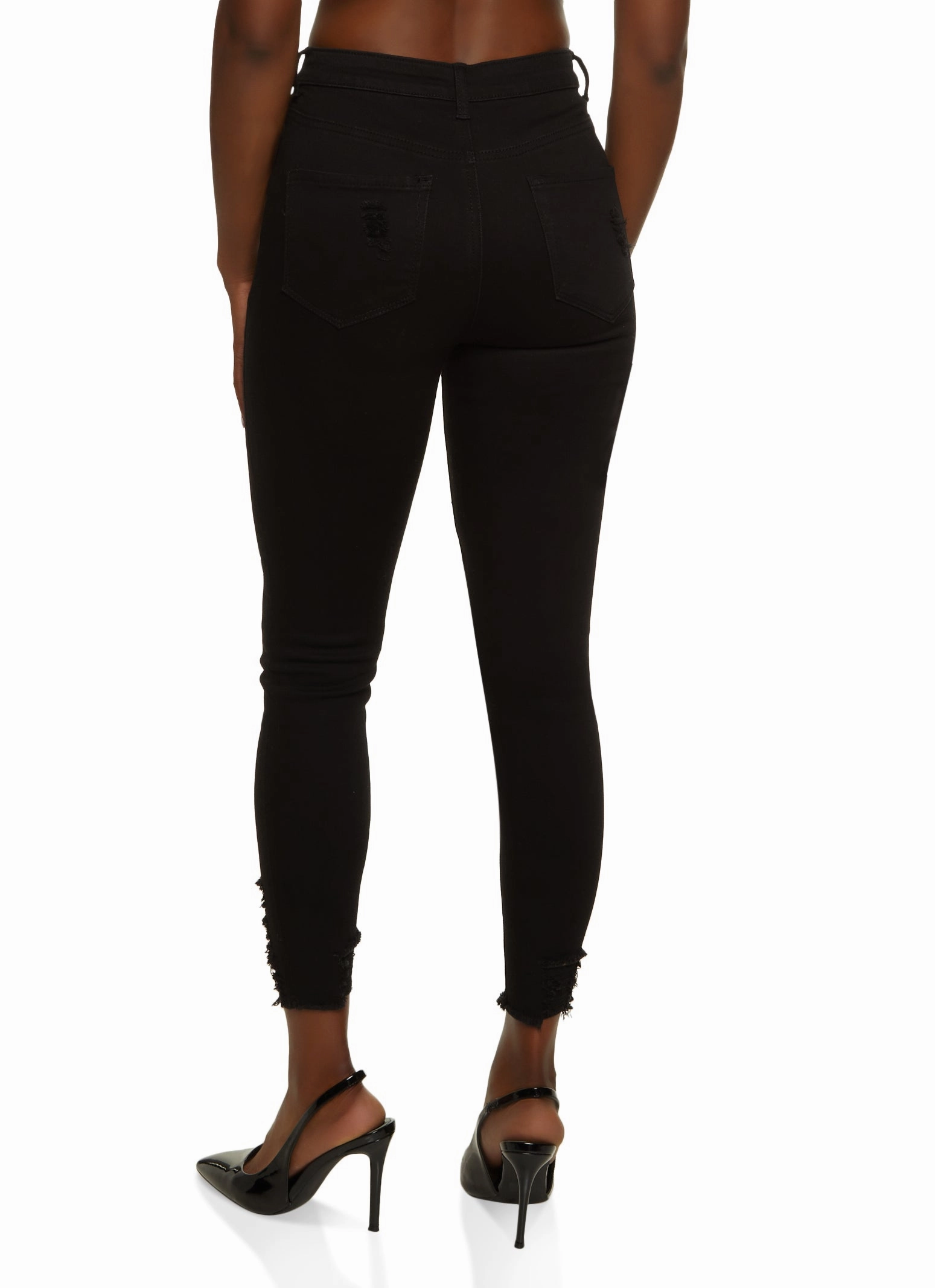 Soft Texture All weather WAX Distressed Frayed Hem Skinny Jeans