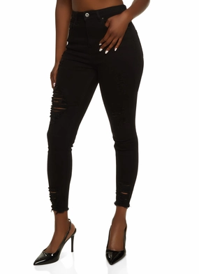 WAX Distressed Frayed Hem Skinny Jeans Modern Minimalist Urban Explorer