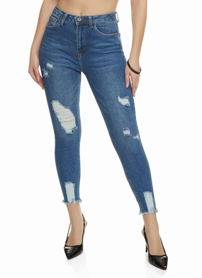 Simple Layers Essential Wardrobe WAX Distressed Frayed Hem Skinny Jeans