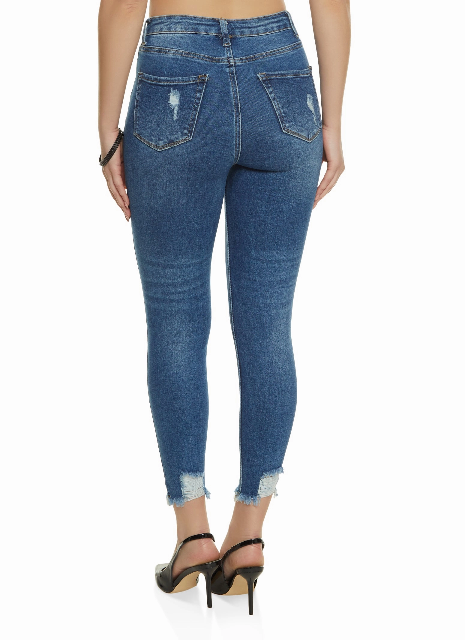 High Quality Holiday Vibes Winter Warmth WAX Distressed Frayed Hem Skinny Jeans