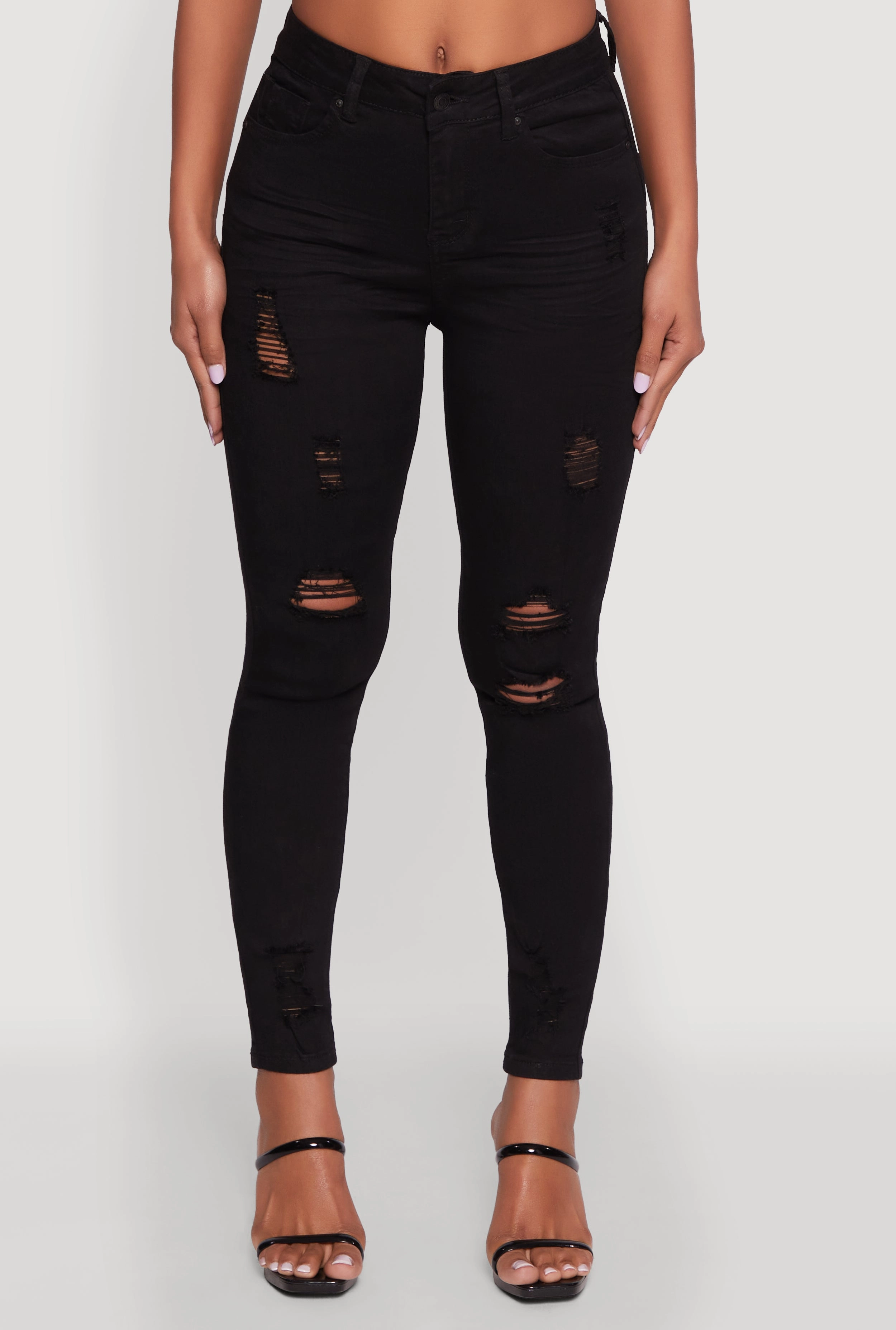 Anywhere Fit WAX Distressed Frayed Skinny Jeans