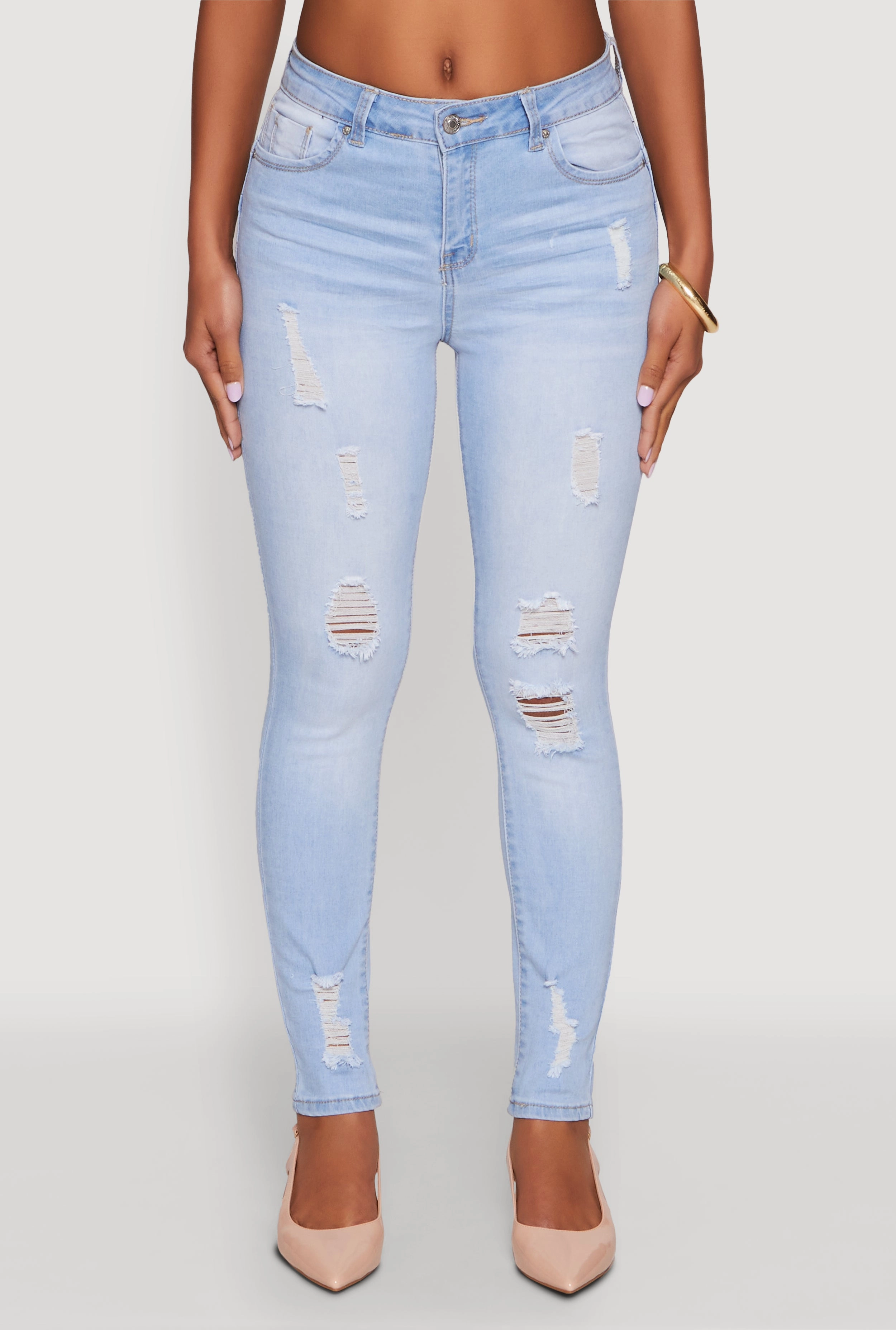 WAX Distressed Frayed Skinny Jeans Sunny Vibes Office Wear