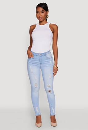 Weekend Style Outdoor Adventure WAX Distressed Frayed Skinny Jeans