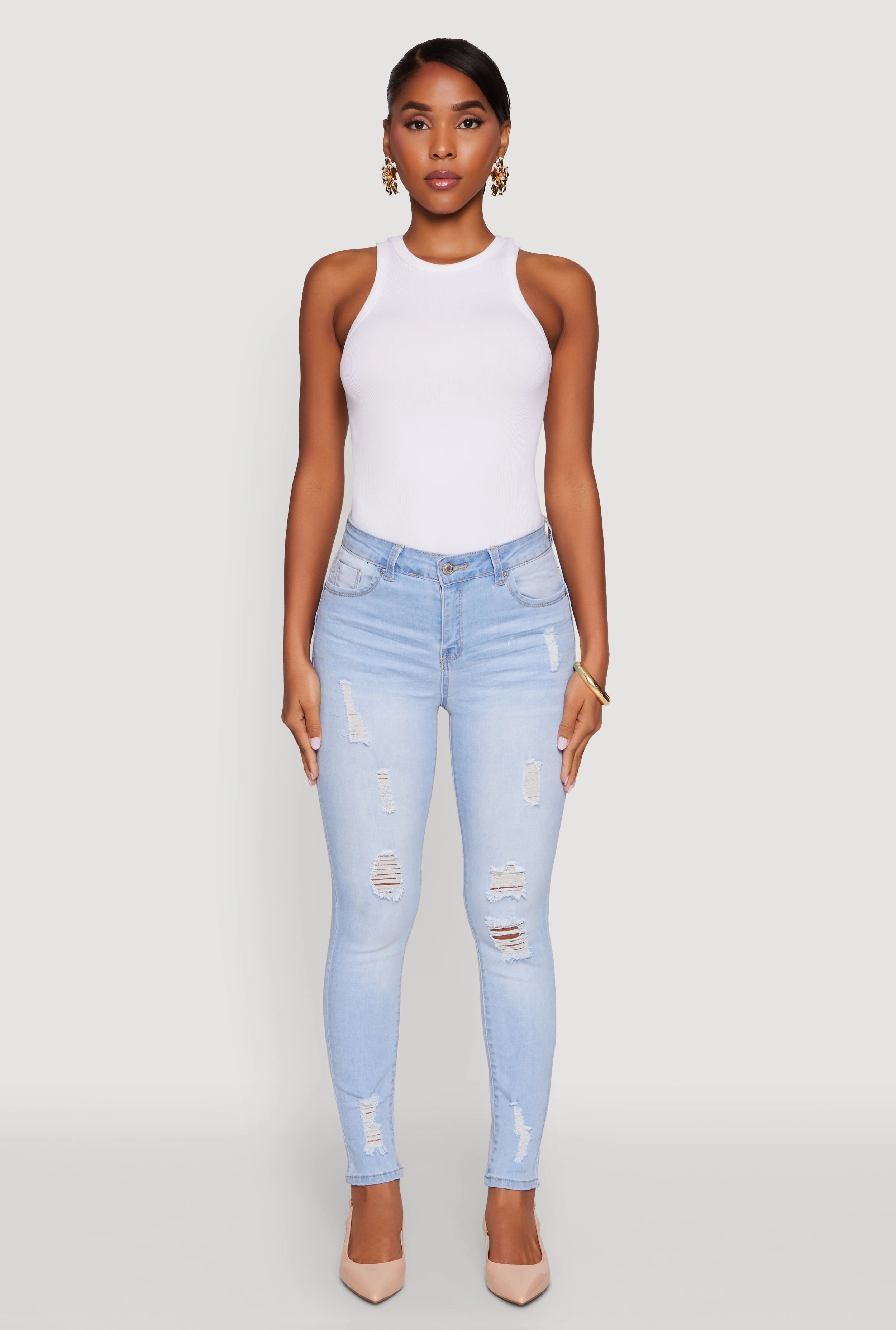 Function Ready Yearlong Fit WAX Distressed Frayed Skinny Jeans