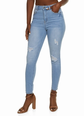 WAX Distressed High Waist Cropped Skinny Jeans Modern Wear Button Fly Option