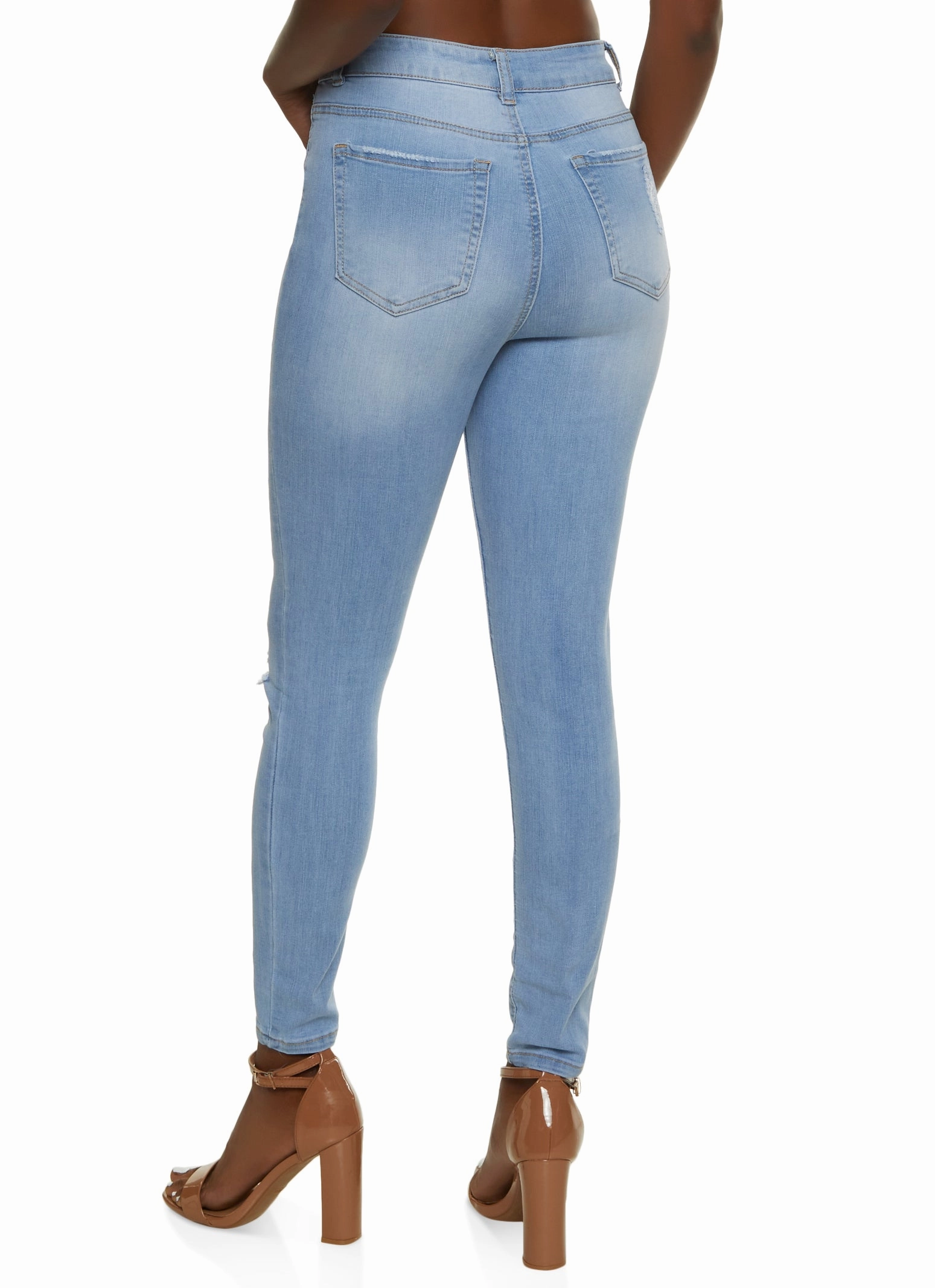 Office Wear Modern Rainy Day WAX Distressed High Waist Cropped Skinny Jeans