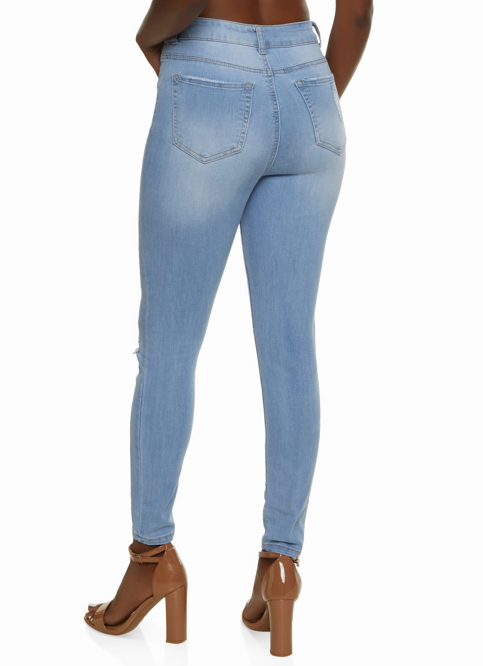 Clean Base Minimalist Trendy Everyday WAX Distressed High Waist Cropped Skinny Jeans