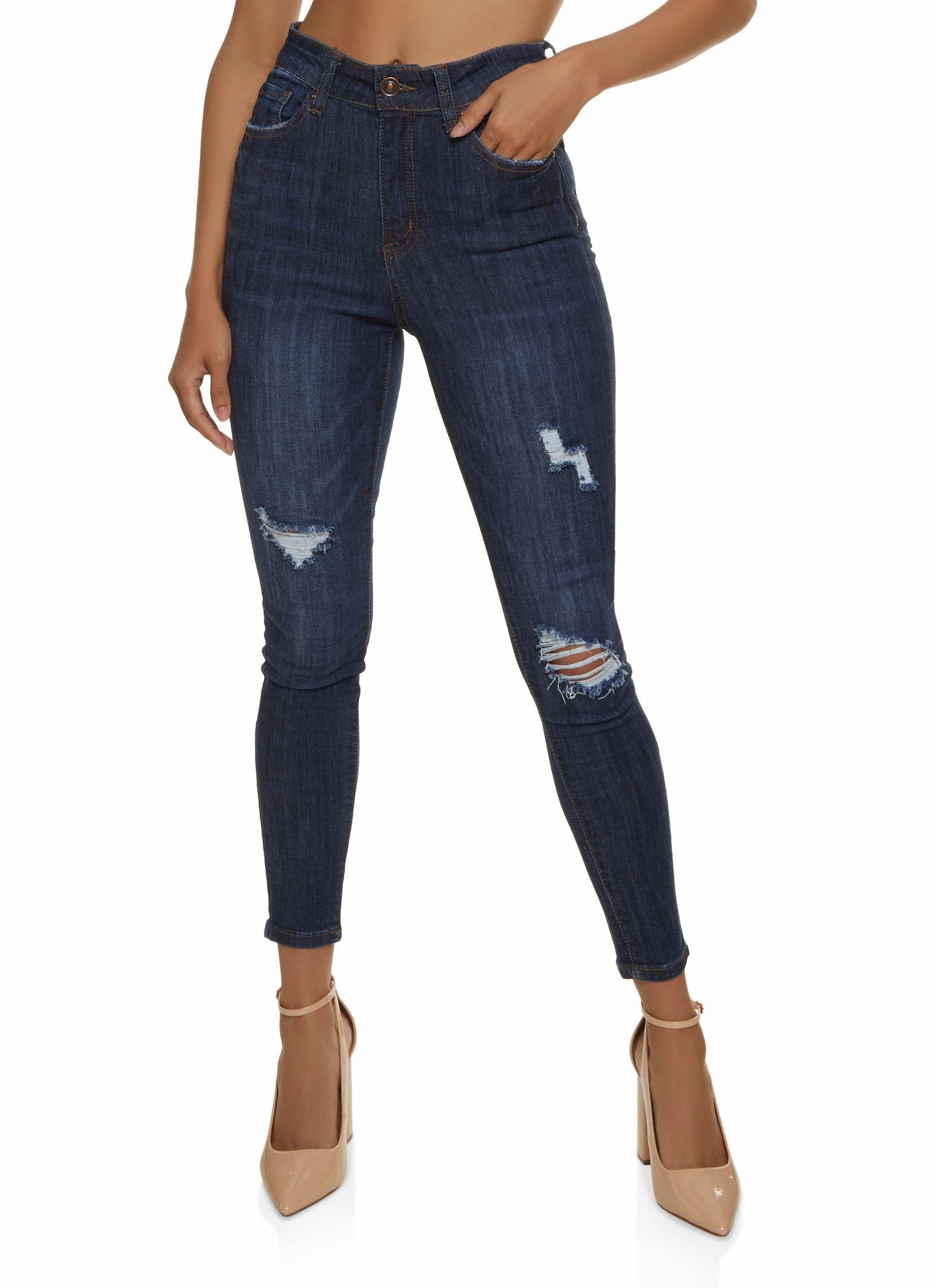 WAX Distressed High Waist Cropped Skinny Jeans Basic Attire Vintage Lover Loose
