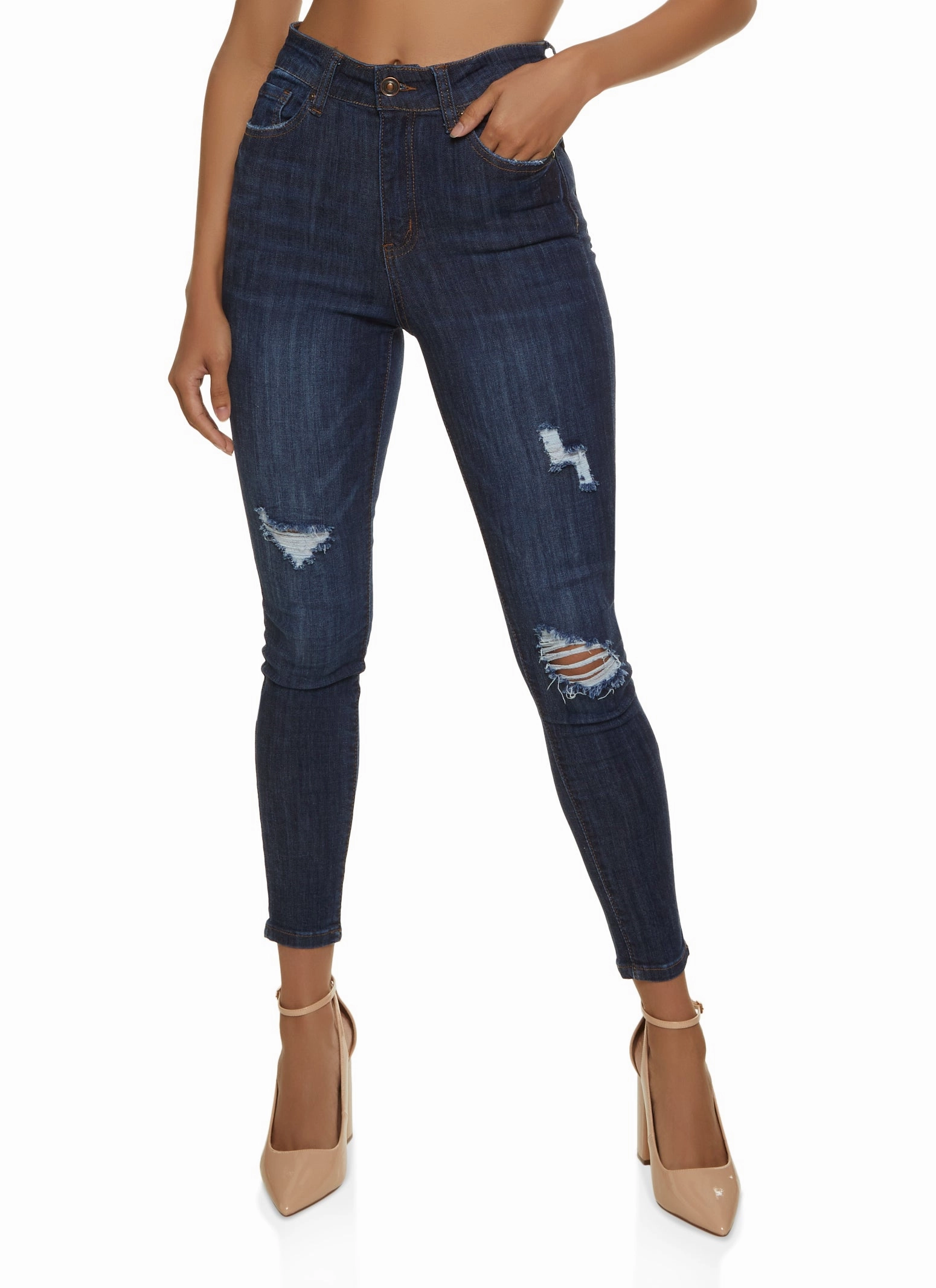 Spring Mood Affordable Year Round WAX Distressed High Waist Cropped Skinny Jeans