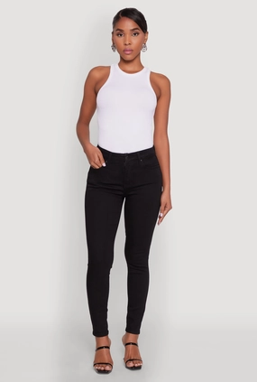 Casual Luxury Winter Warmth WAX Five Pocket Solid Skinny Jeans