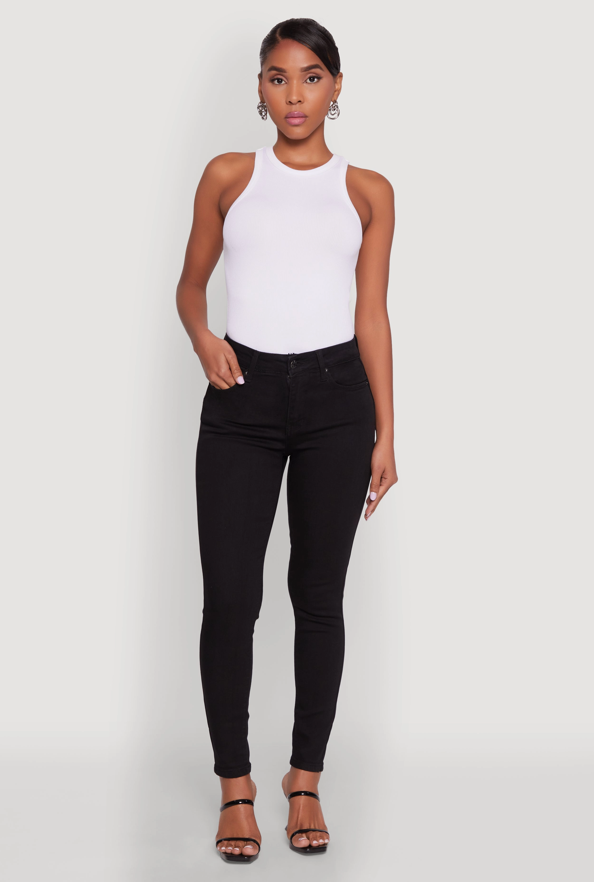 Casual Luxury Winter Warmth WAX Five Pocket Solid Skinny Jeans