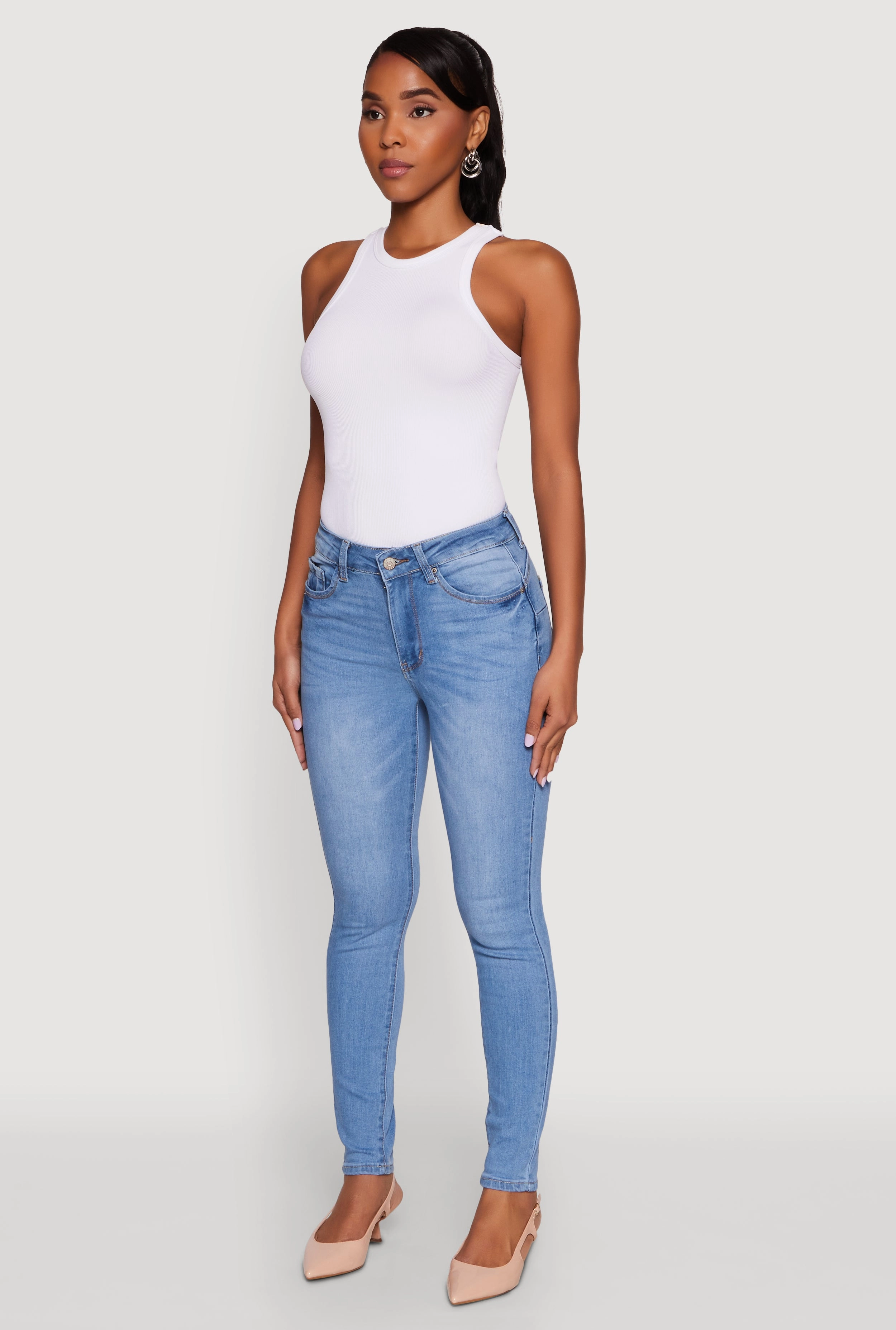 Staple Piece Routine Wear WAX Five Pocket Solid Skinny Jeans
