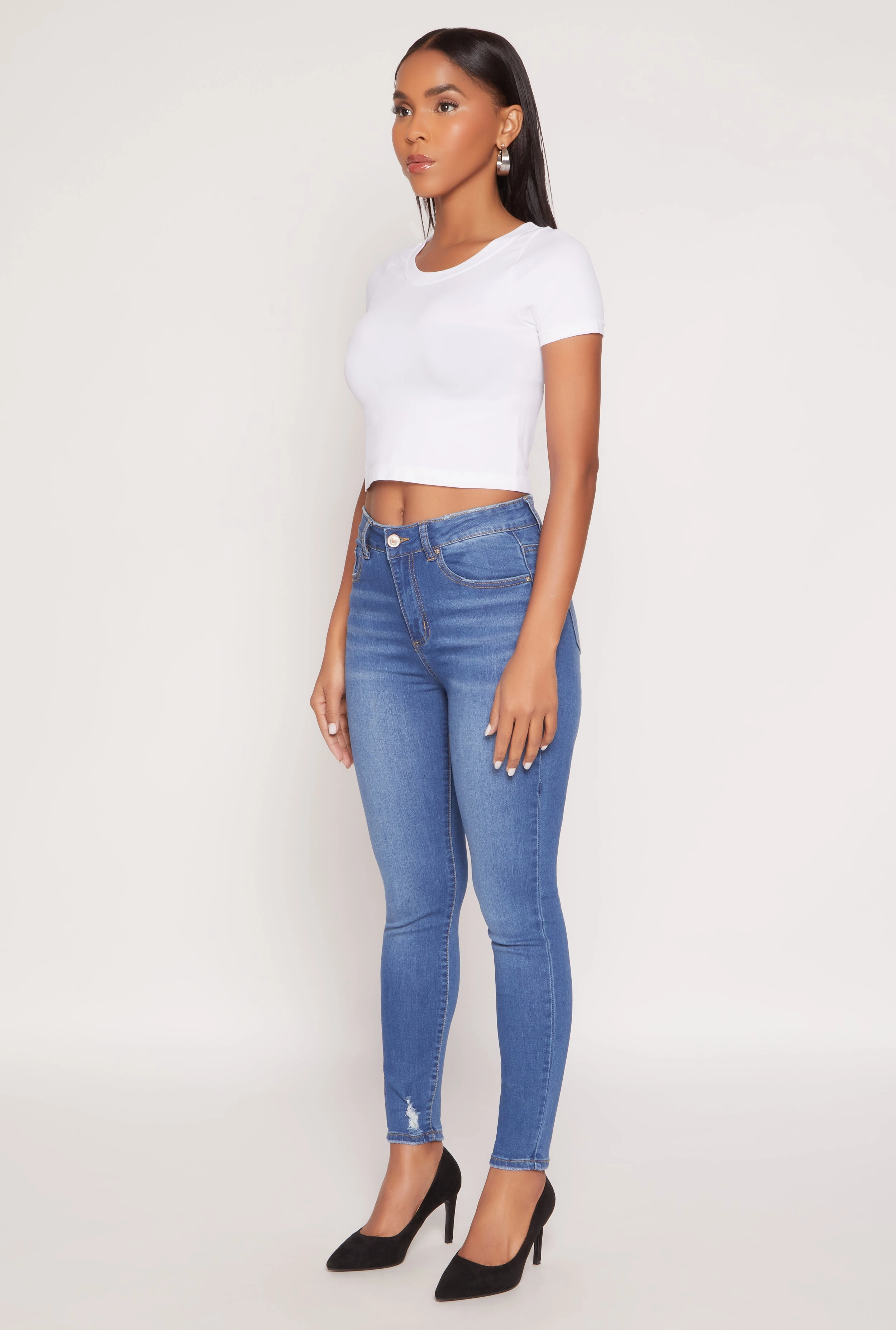 Functional Outfit WAX Frayed Detail Skinny Jeans