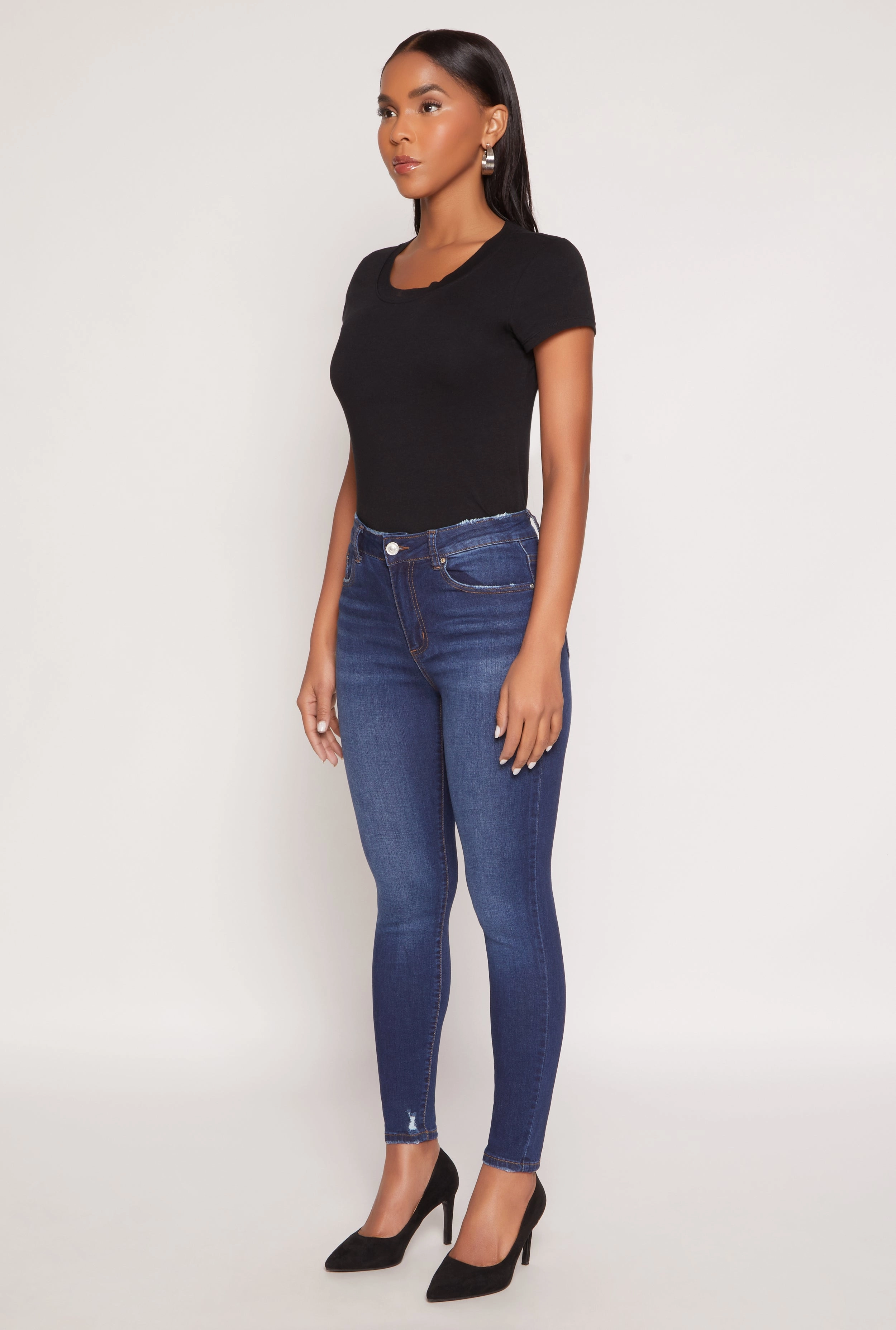 WAX Frayed Detail Skinny Jeans Bold Earthy Trendy High Quality