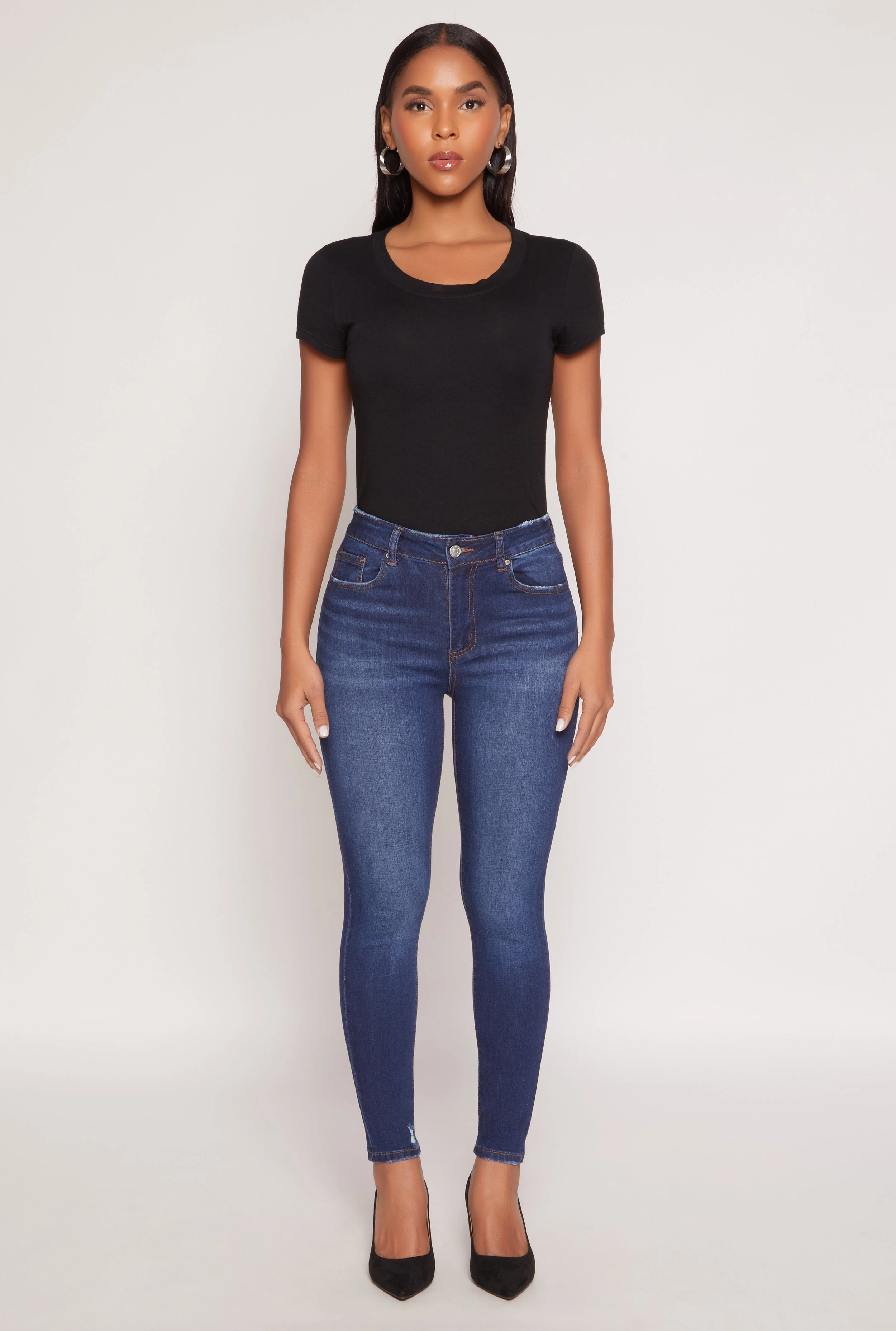 All Round Wear Smooth Style WAX Frayed Detail Skinny Jeans