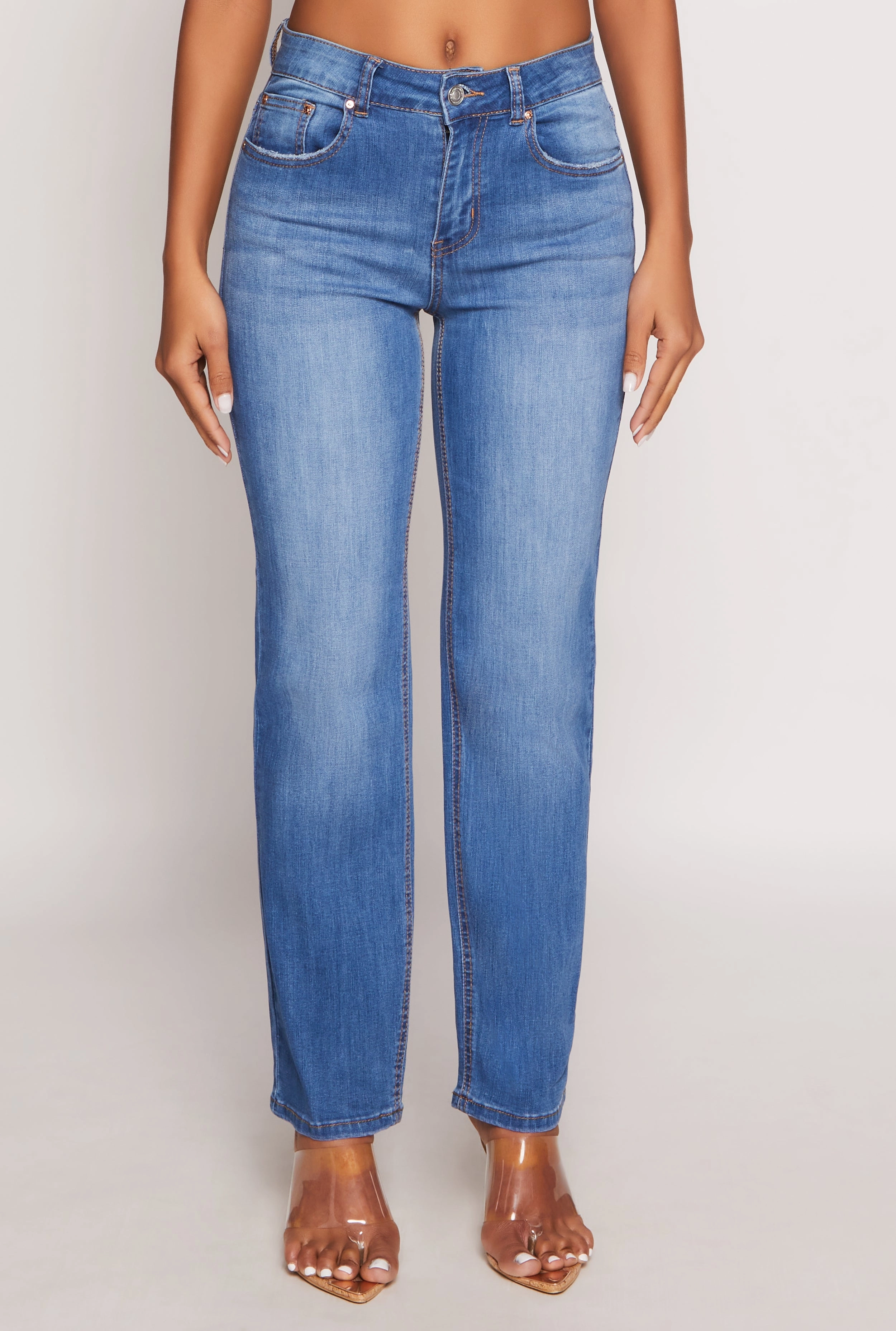 Minimal Shrinkage Fabric WAX Frayed Detail Straight Leg Jeans
