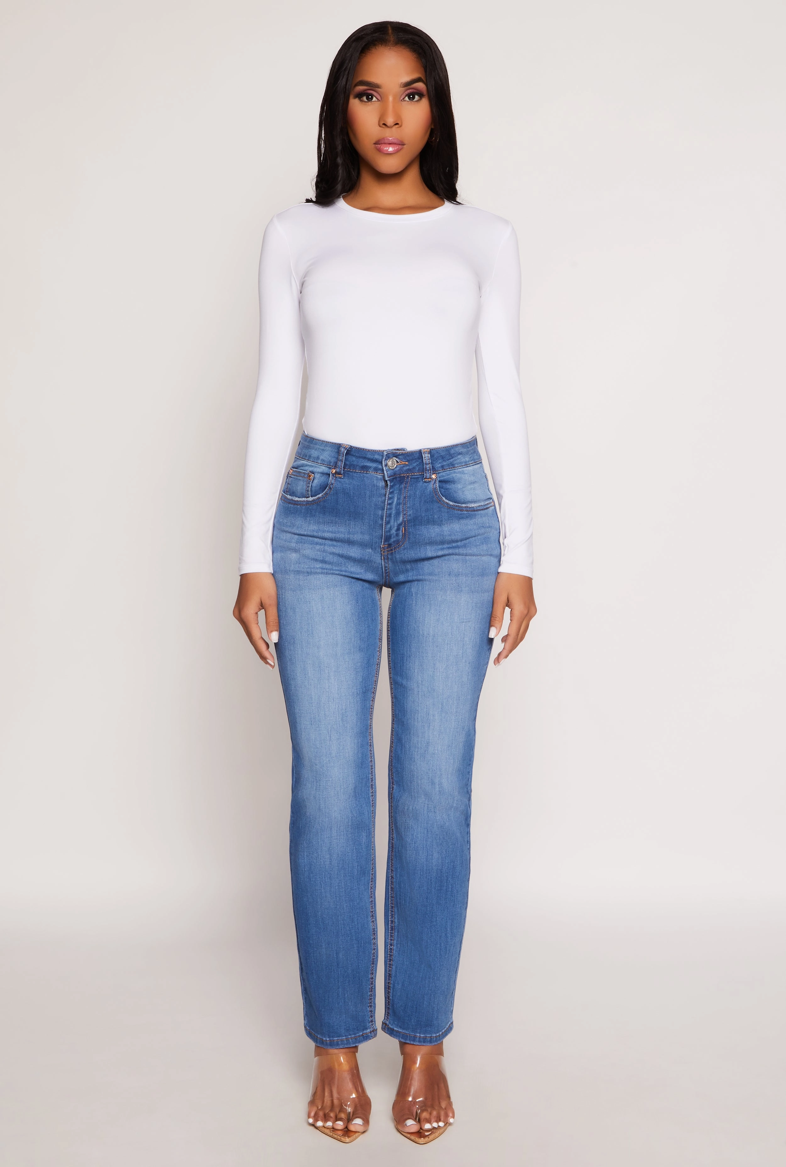 WAX Frayed Detail Straight Leg Jeans Durable Hardware