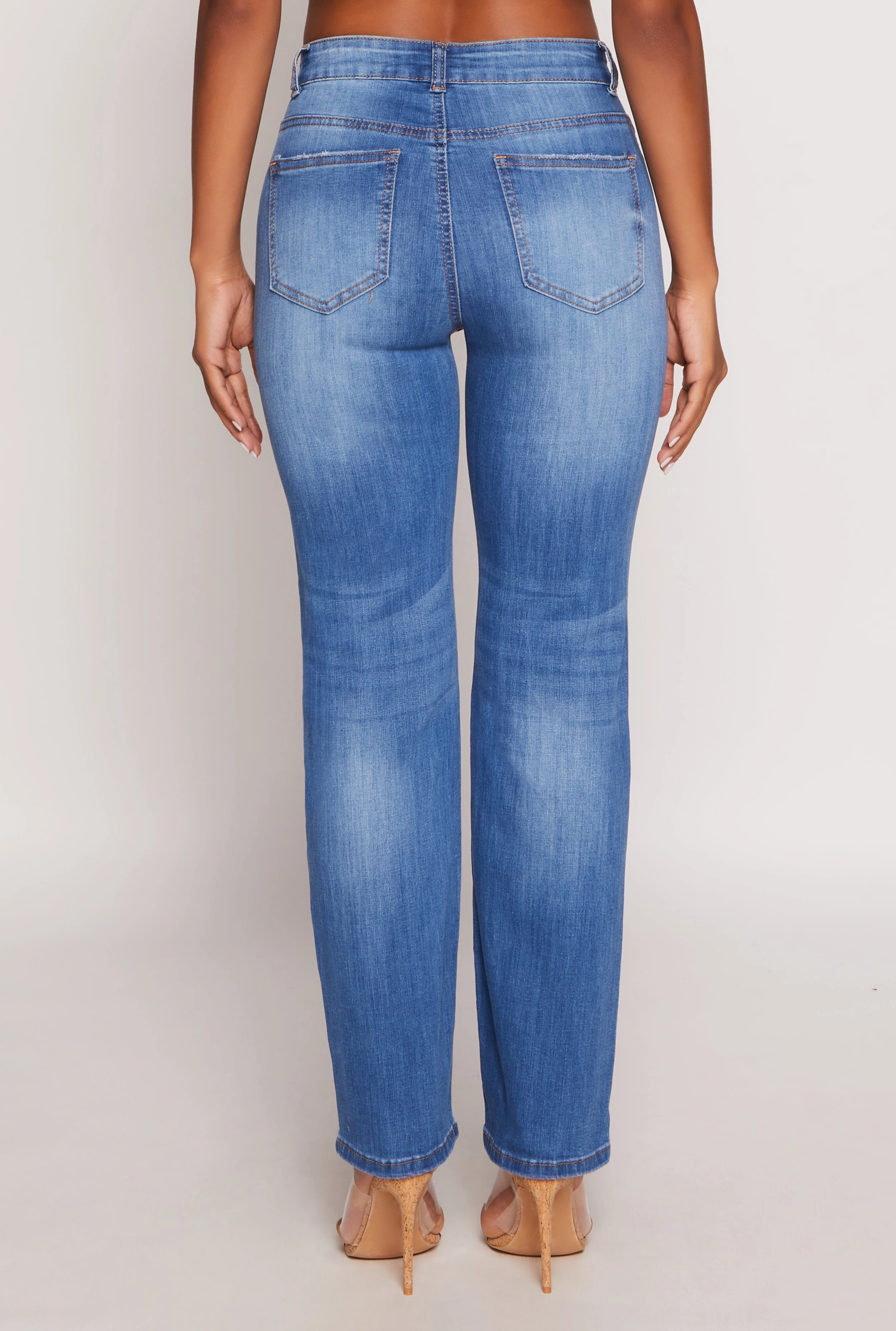 Flexible Knee Panels WAX Frayed Detail Straight Leg Jeans