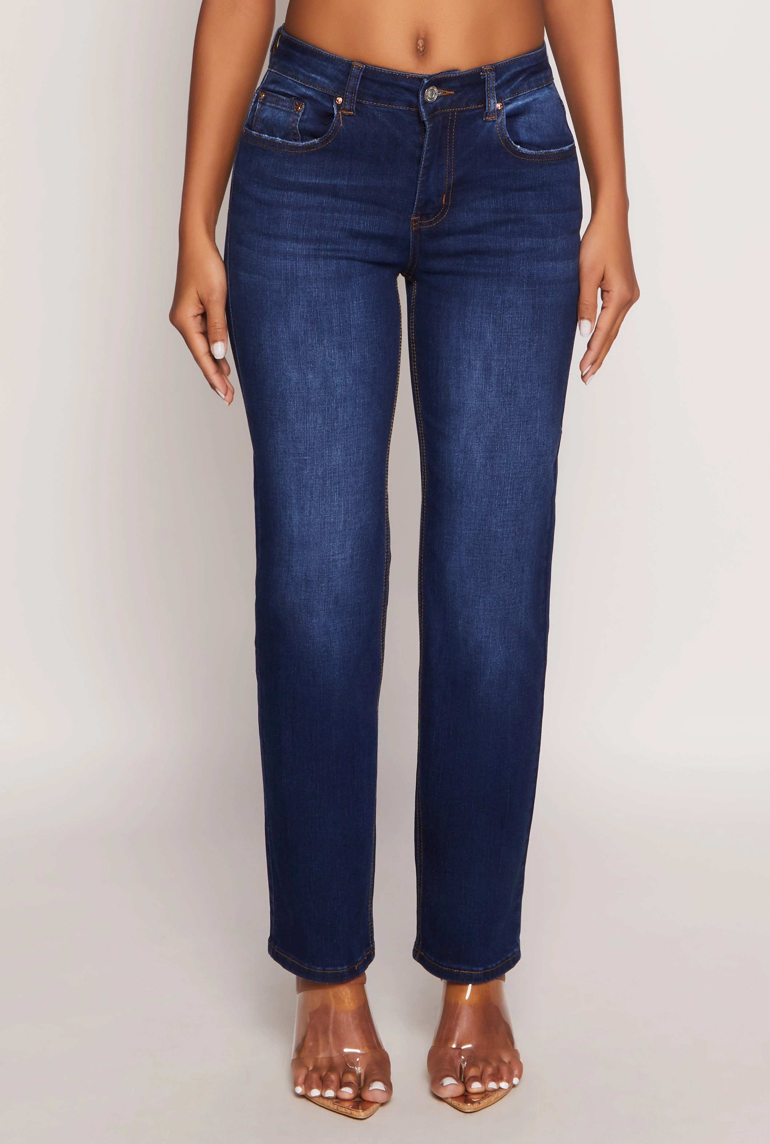 Neutral Smooth WAX Frayed Detail Straight Leg Jeans