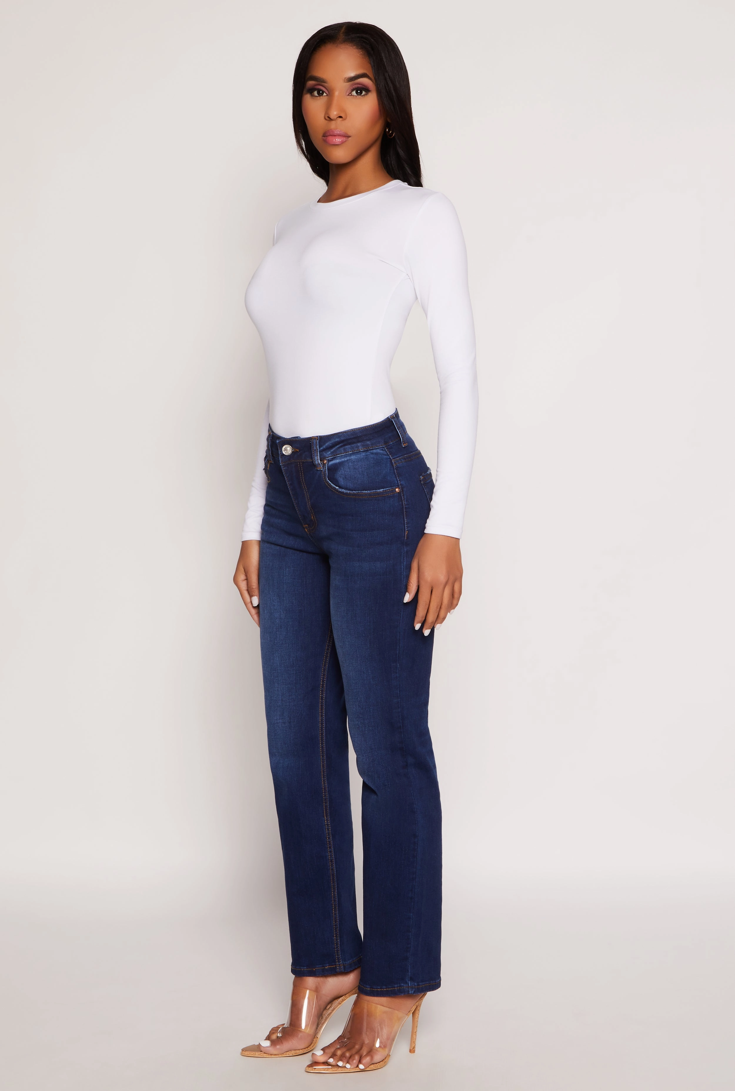 Trend Setter Home Comfort WAX Frayed Detail Straight Leg Jeans