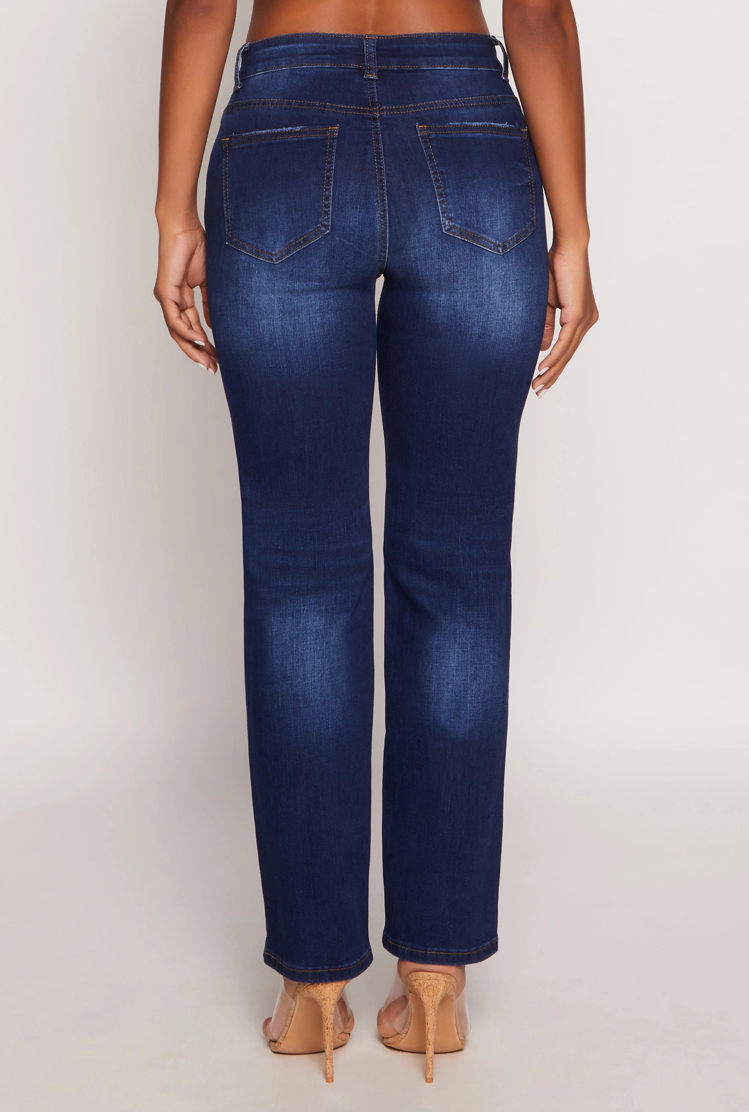 WAX Frayed Detail Straight Leg Jeans Classic Five Pocket Design Work Meeting Beach Day