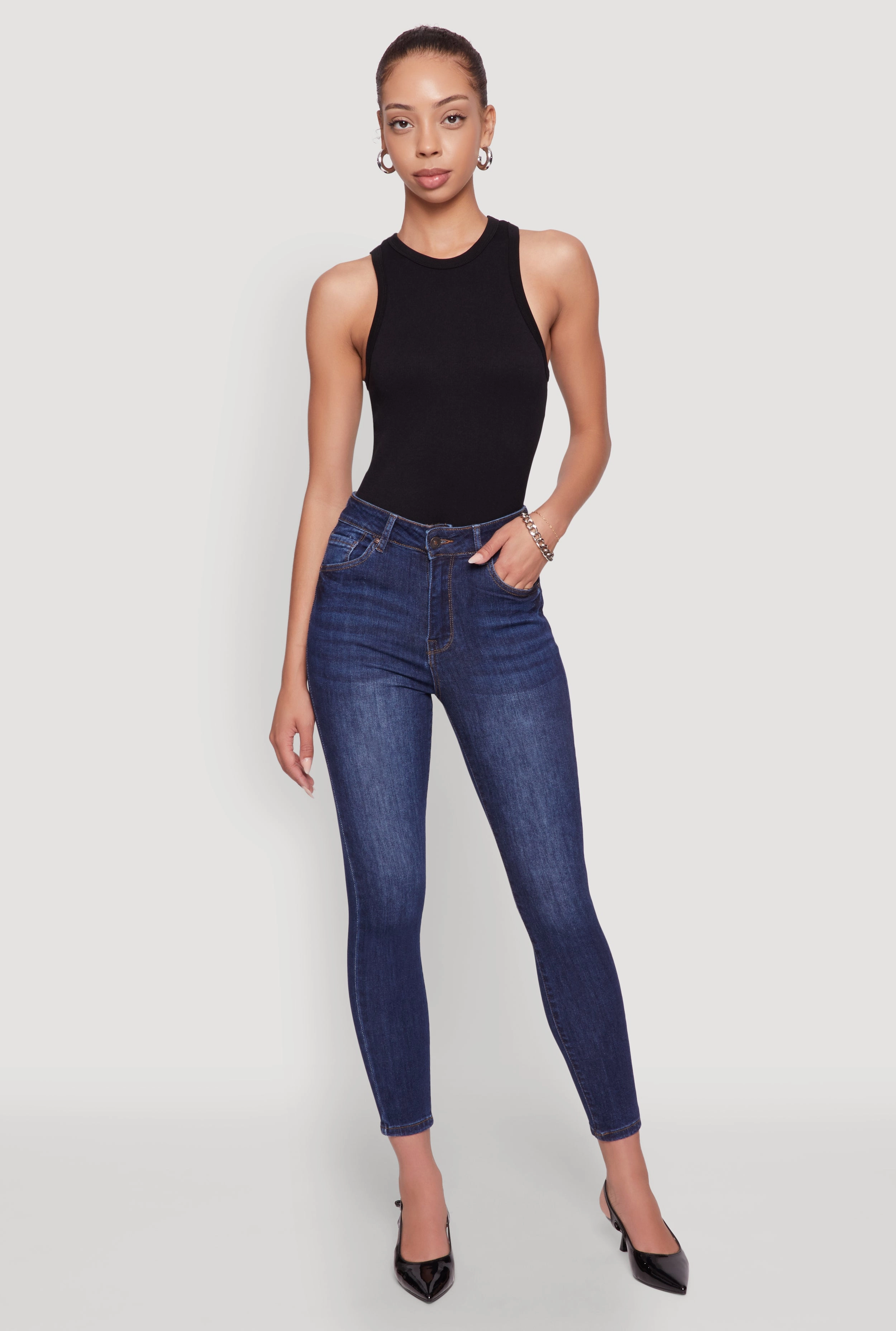 Stretch Denim Technology WAX High Rise Solid Cropped Skinny Jeans