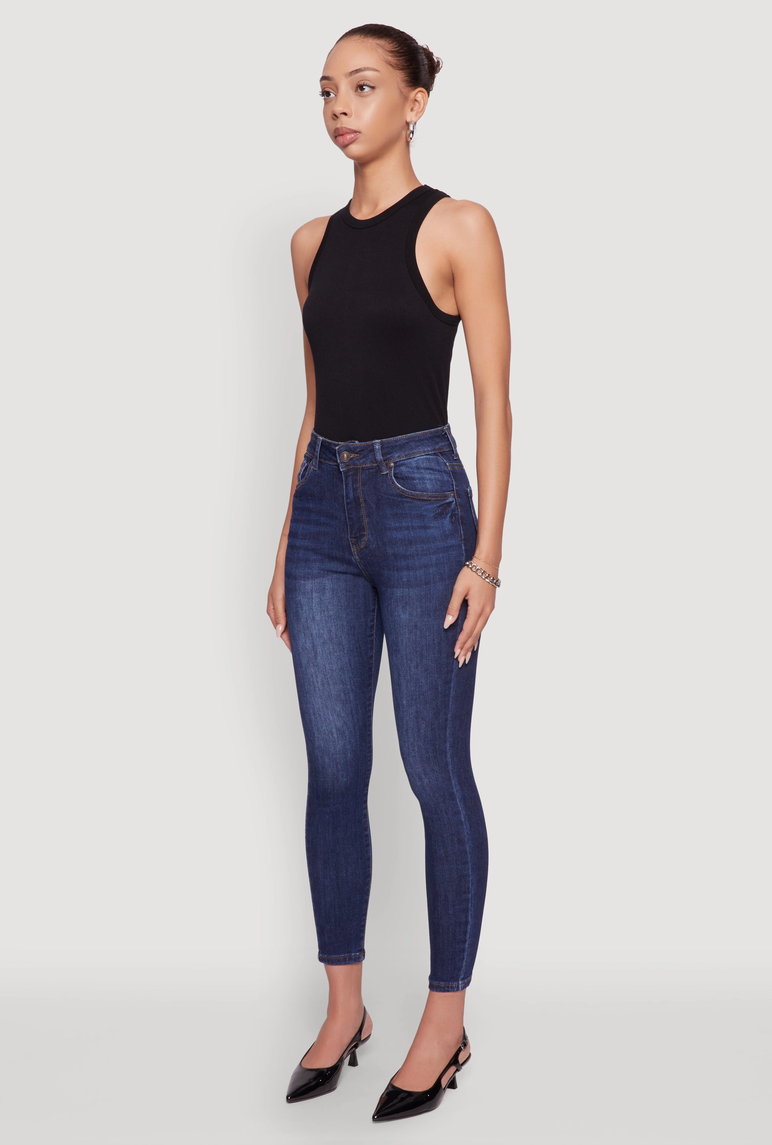 Weighted Hemline WAX High Rise Solid Cropped Skinny Jeans