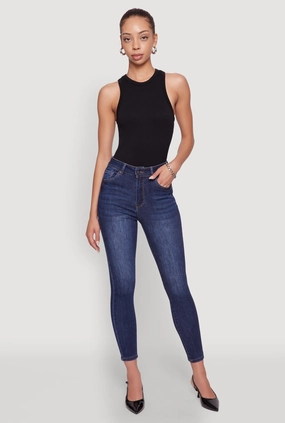 Stretch Denim Technology WAX High Rise Solid Cropped Skinny Jeans