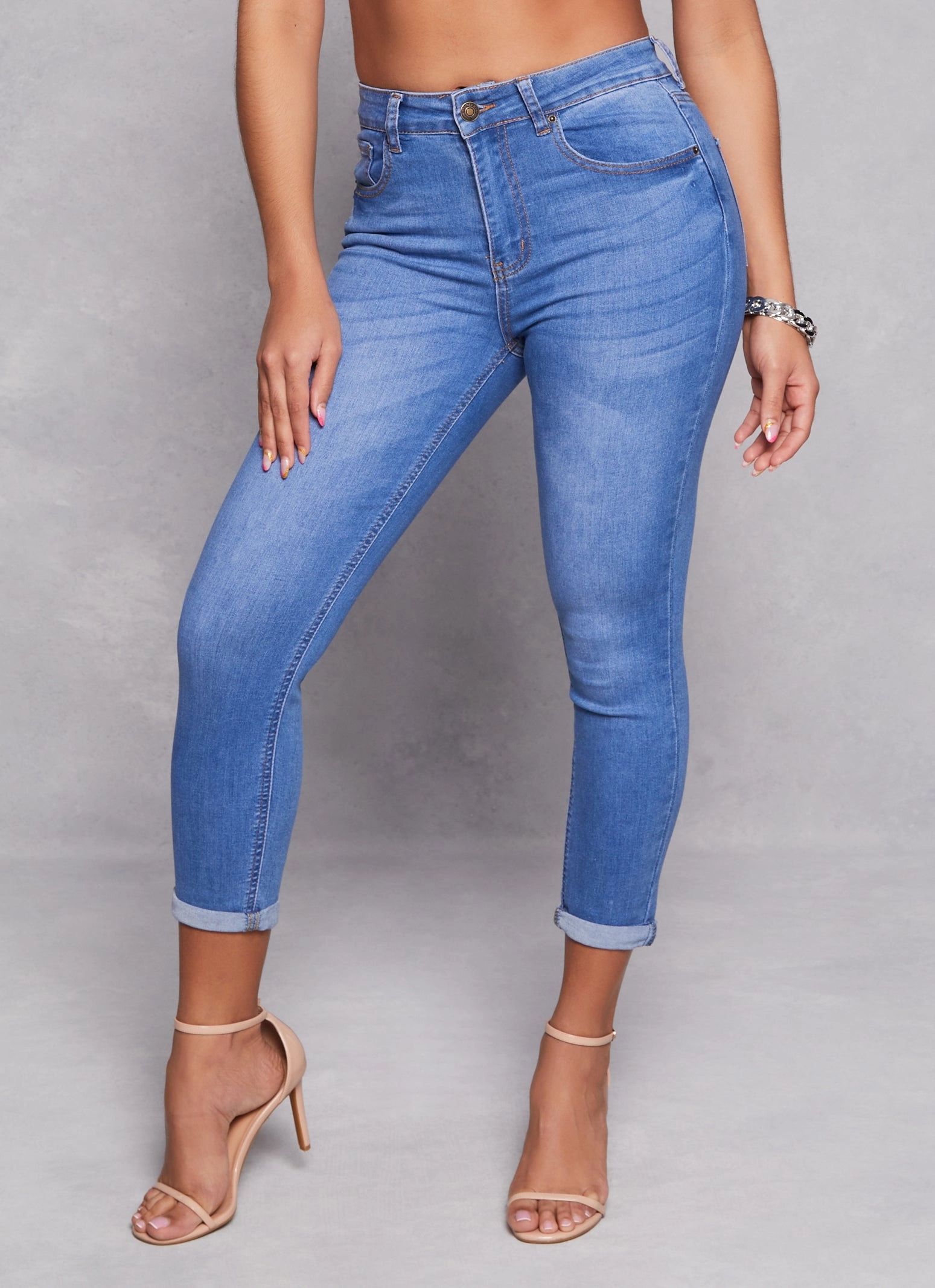 Outerwear Friendly WAX High Waist Rolled Cuff Denim Jeans