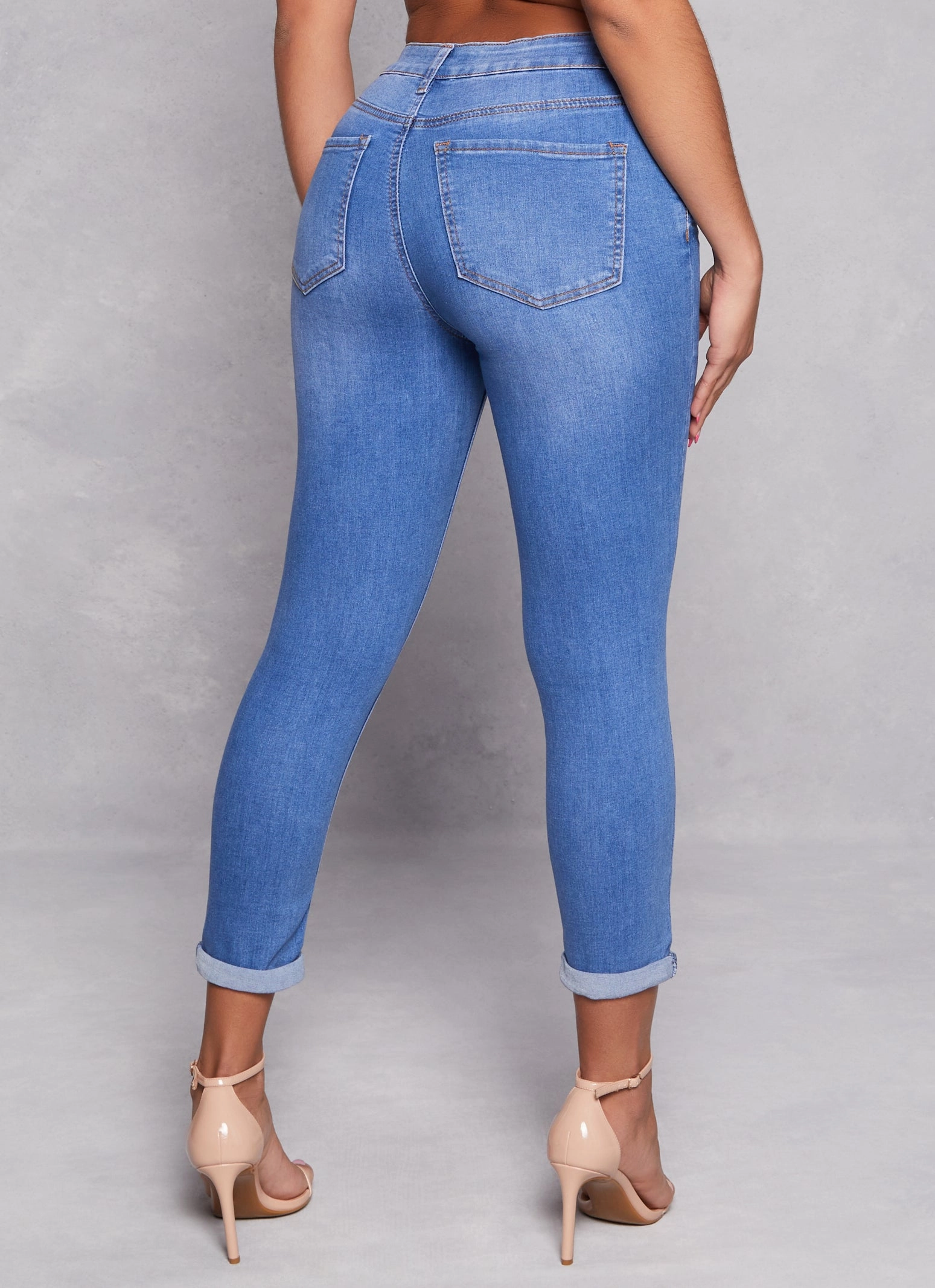 WAX High Waist Rolled Cuff Denim Jeans Essential Basics