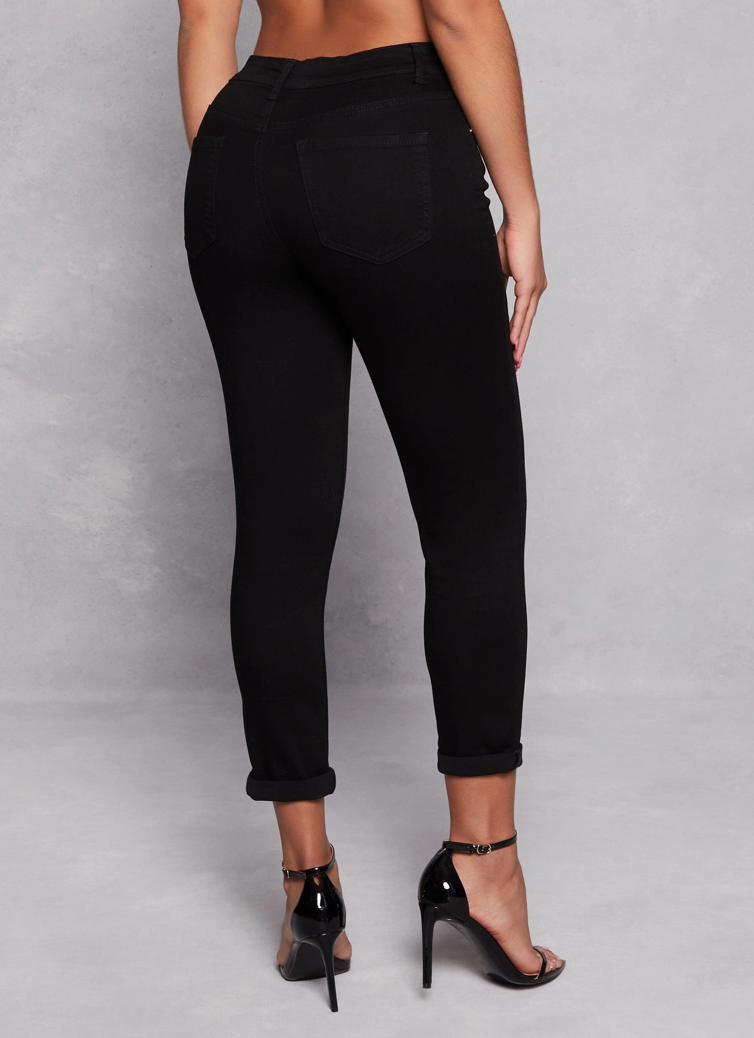 Artist Vibe Work Meeting Casual WAX High Waist Rolled Cuff Denim Jeans