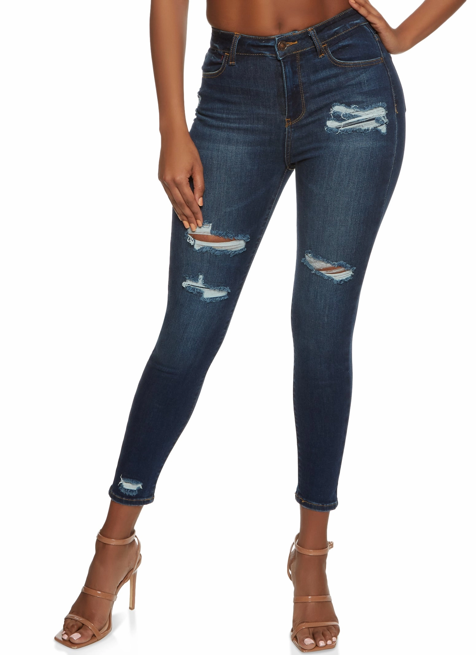 Elegant Urban Explorer Athlete Fit Unisex Outfit WAX High Waisted Distressed Skinny Jeans