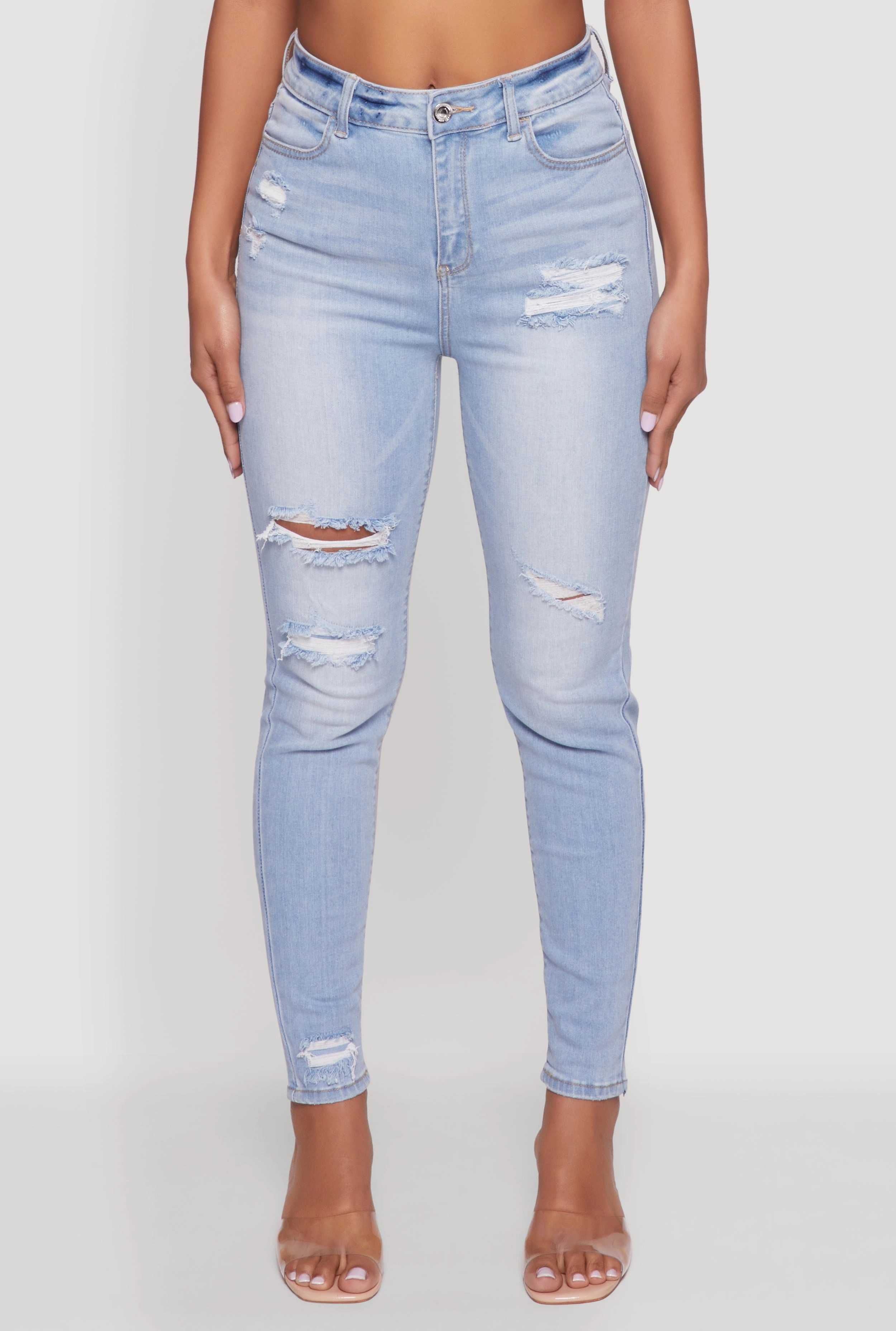 WAX High Waisted Distressed Skinny Jeans Slim Family Style Daily Wear Evening Stroll Athlete Fit