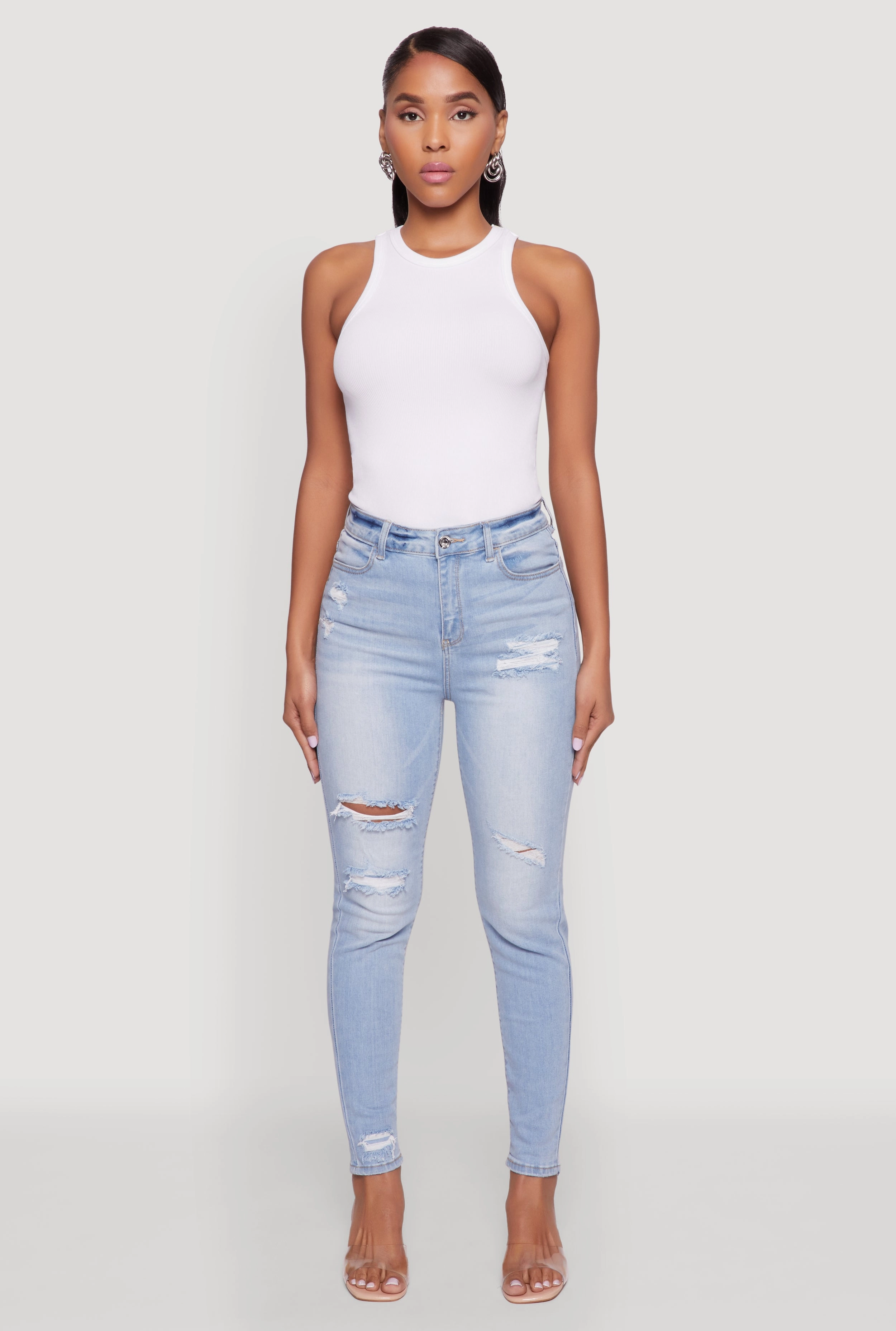 WAX High Waisted Distressed Skinny Jeans Winter Warmth Sustainable Brunch Outfit Summer Vibes Versatile