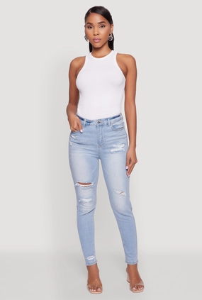 WAX High Waisted Distressed Skinny Jeans Party Look Classic Wear