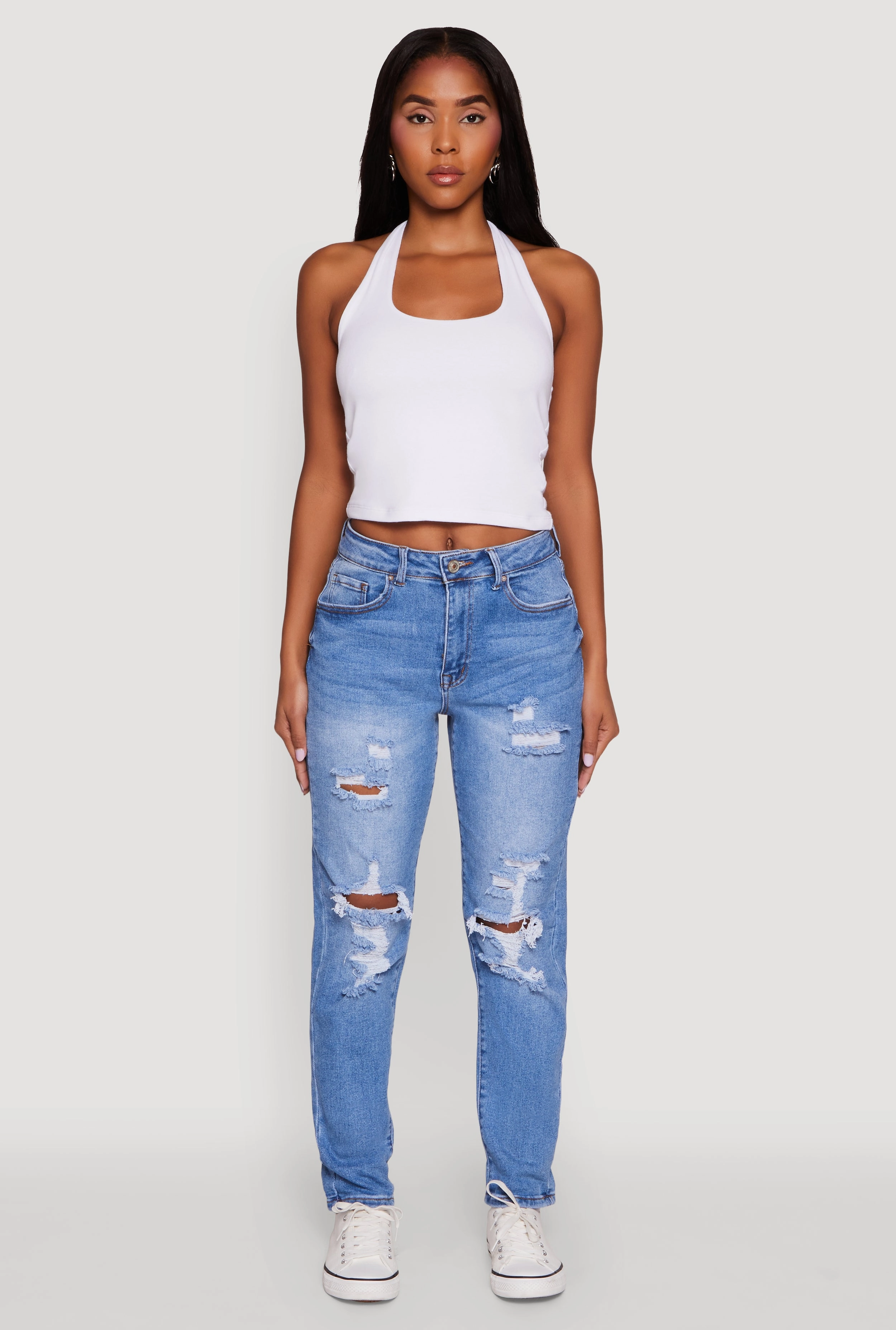 WAX Mid Rise Boyfriend Cut Distressed Jeans Street Appeal