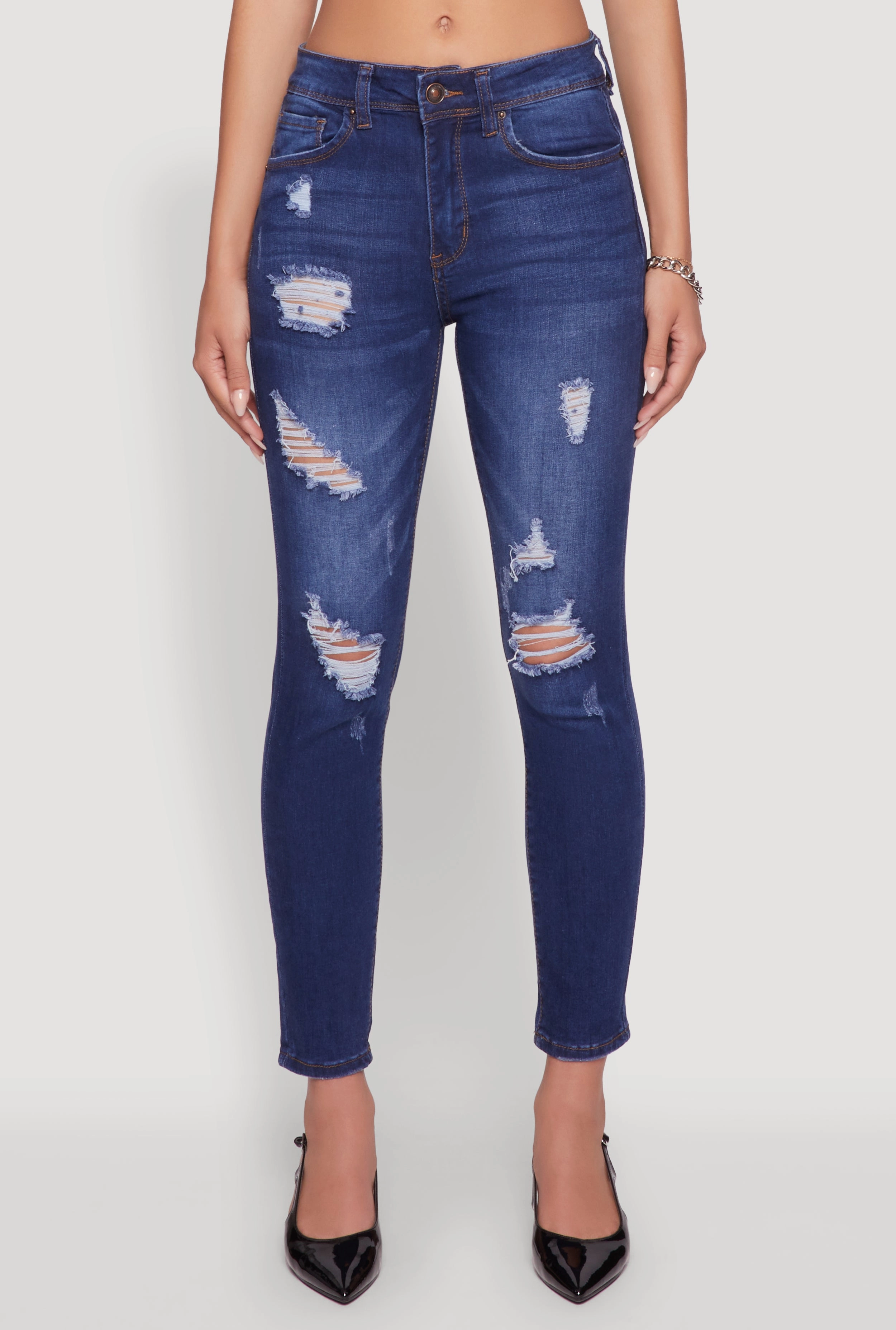 WAX Mid Rise Distressed Jeans Solid Choice