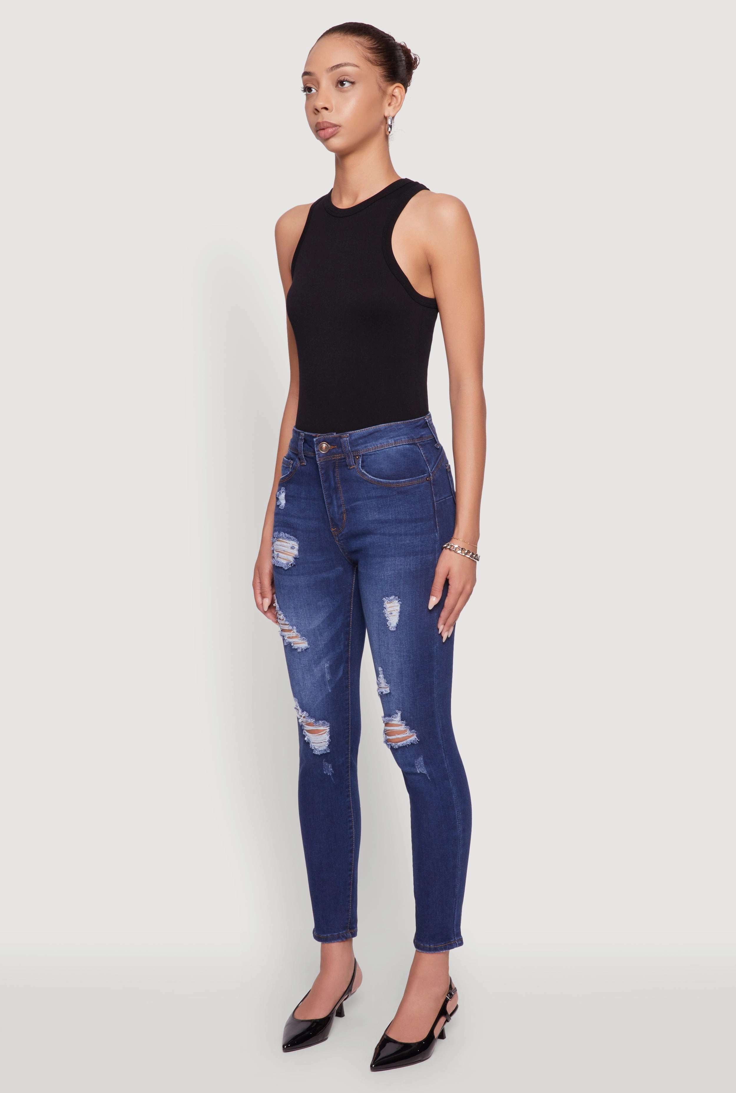 Wardrobe Fit WAX Mid Rise Distressed Jeans