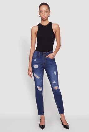 Classic Five Pocket Easy Option WAX Mid Rise Distressed Jeans