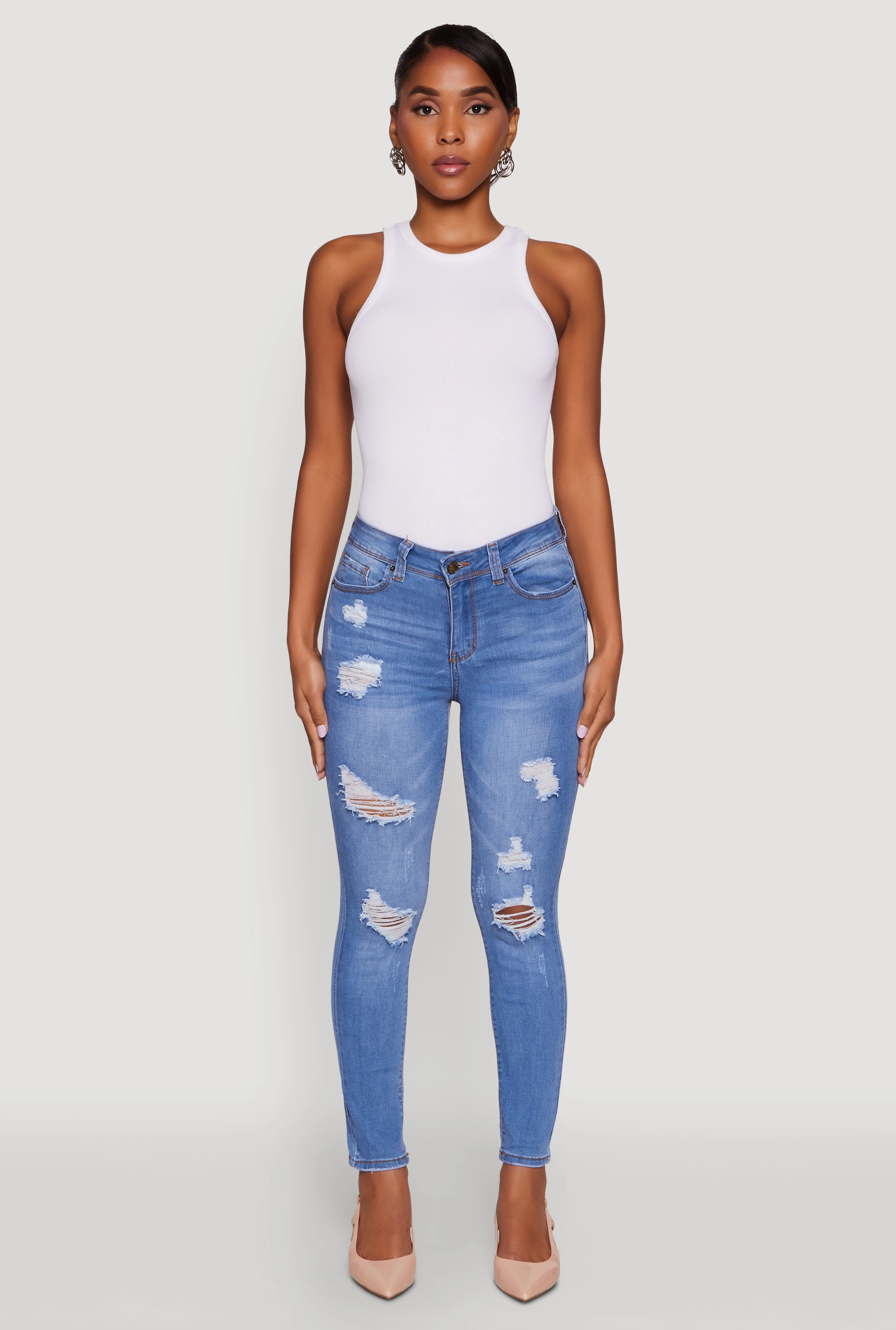 WAX Mid Rise Distressed Jeans Relaxed Style Lightweight Durable