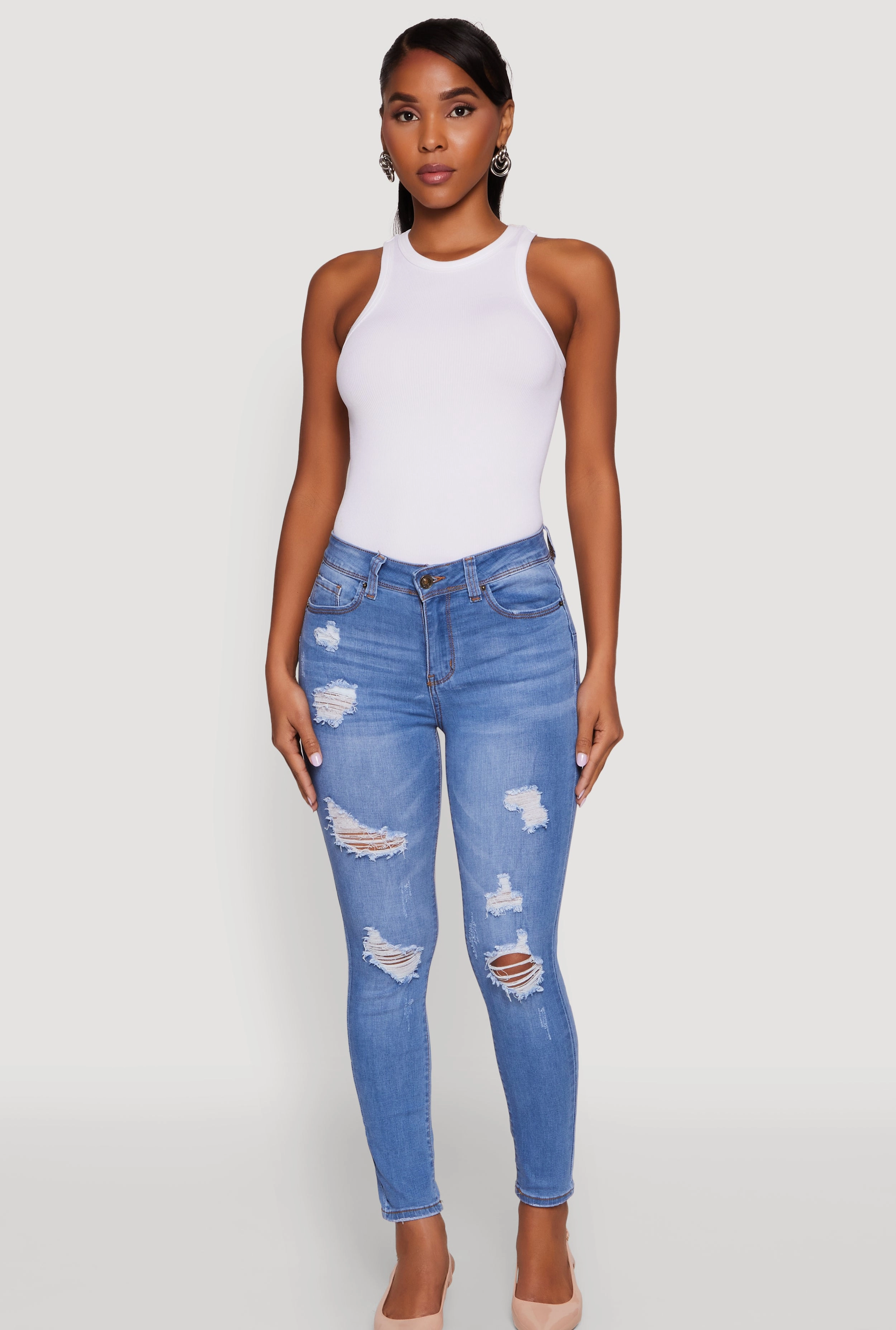 WAX Mid Rise Distressed Jeans Traveler Gear Slim