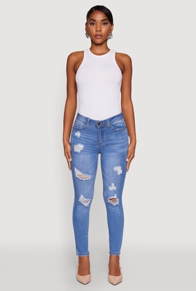 WAX Mid Rise Distressed Jeans Relaxed Style Lightweight Durable