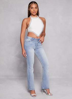 WAX Rhinestone Back Pocket Boot Cut Jeans Artist Vibe Everyday Rainy Day