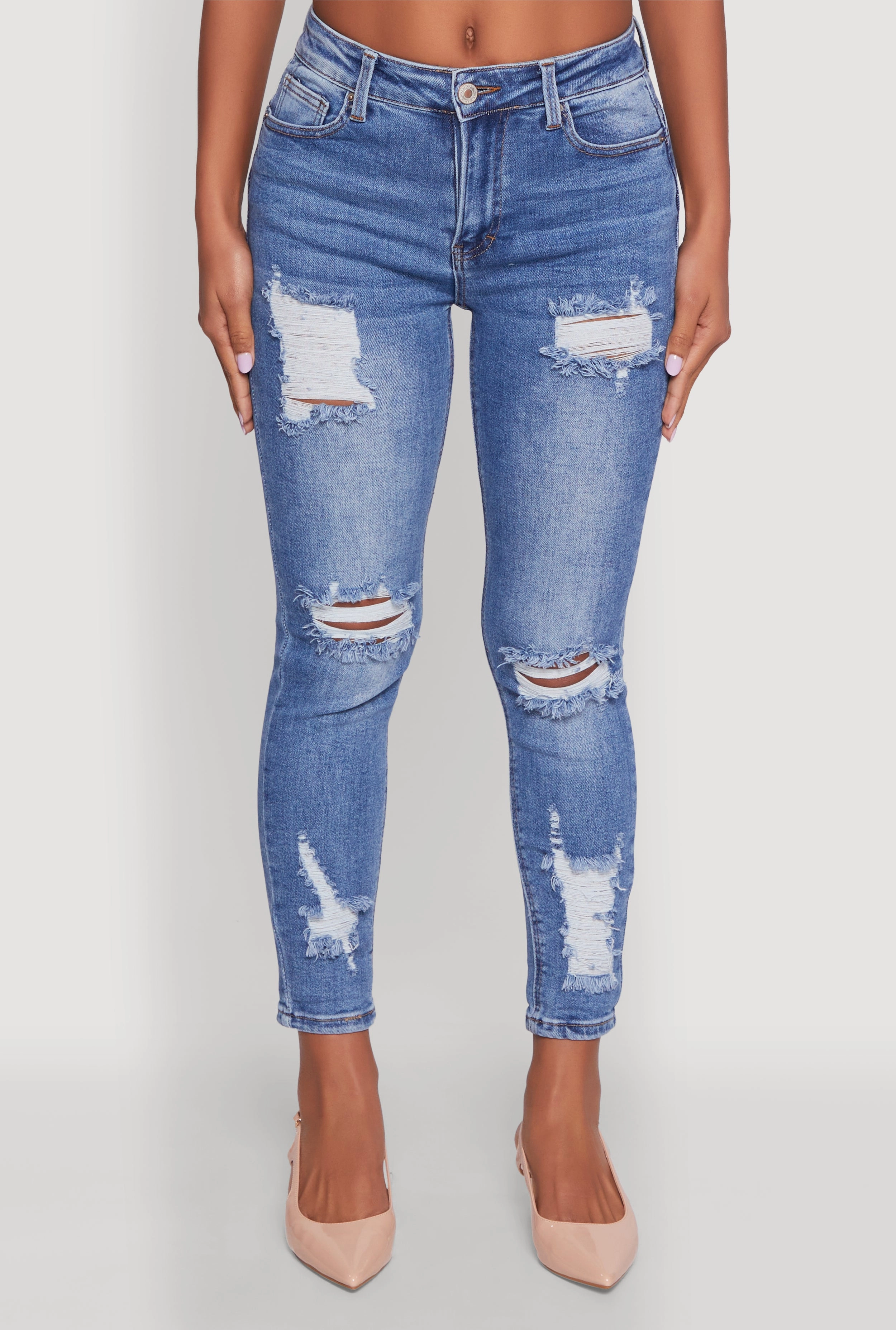 WAX Ripped Rolled Cuff Skinny Jeans Urban Fit Night Out Traveler Gear Stylish