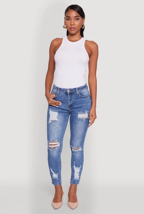 Party Look Weekend Warrior WAX Ripped Rolled Cuff Skinny Jeans