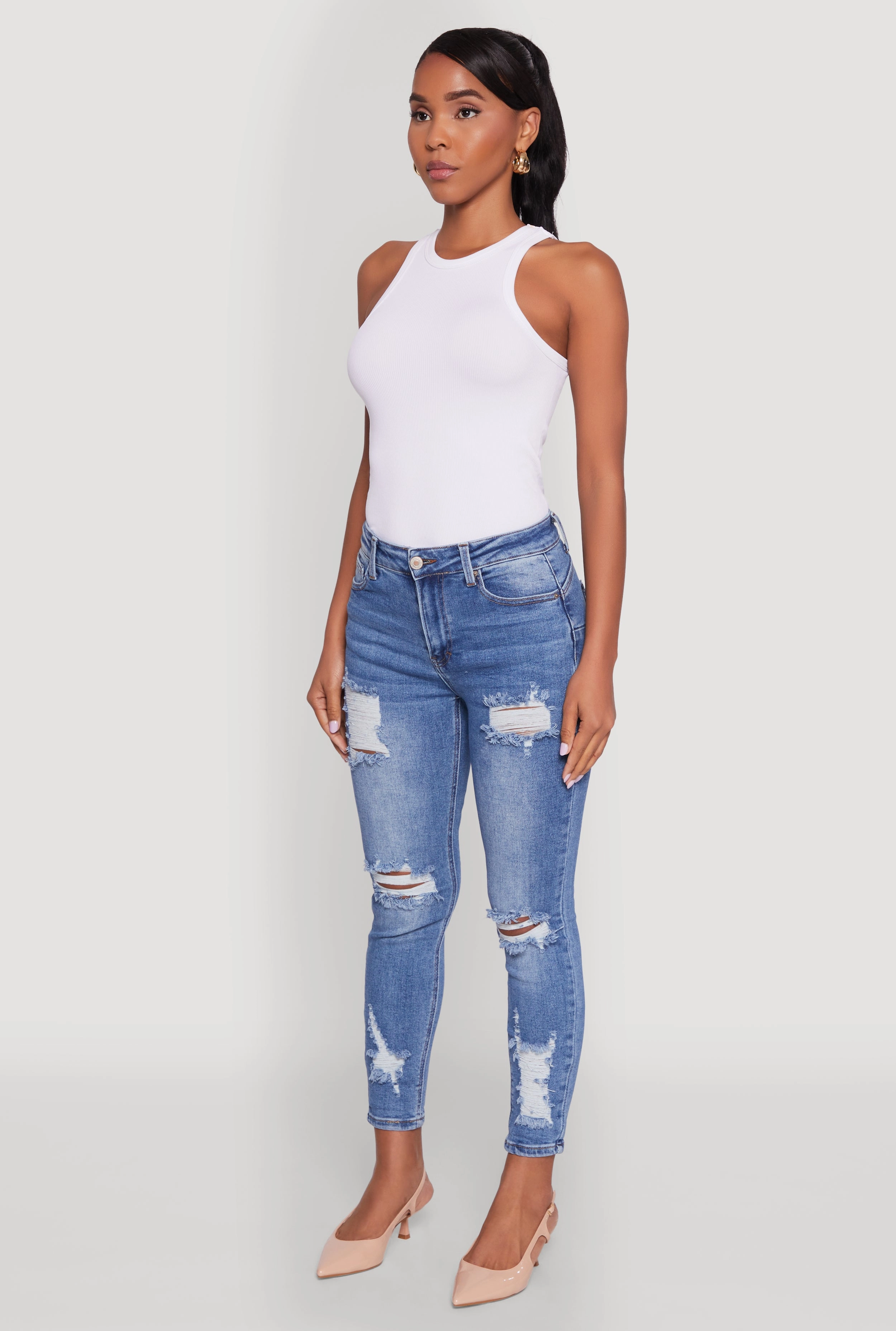 WAX Ripped Rolled Cuff Skinny Jeans Comfort Wear light feel